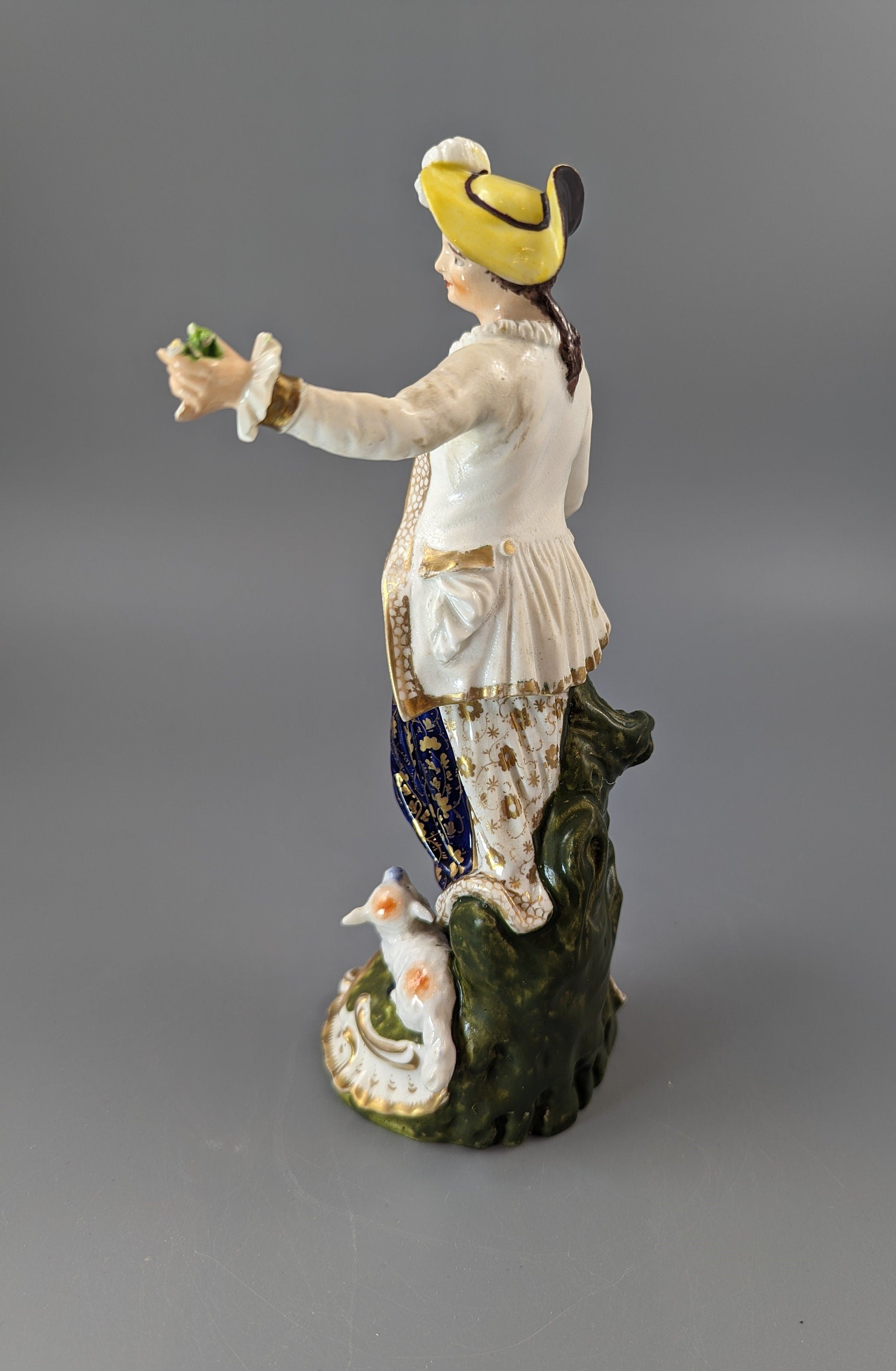 Antique Georgian Derby porcelain figurine of a shepherdess c.1830, the Bloor period