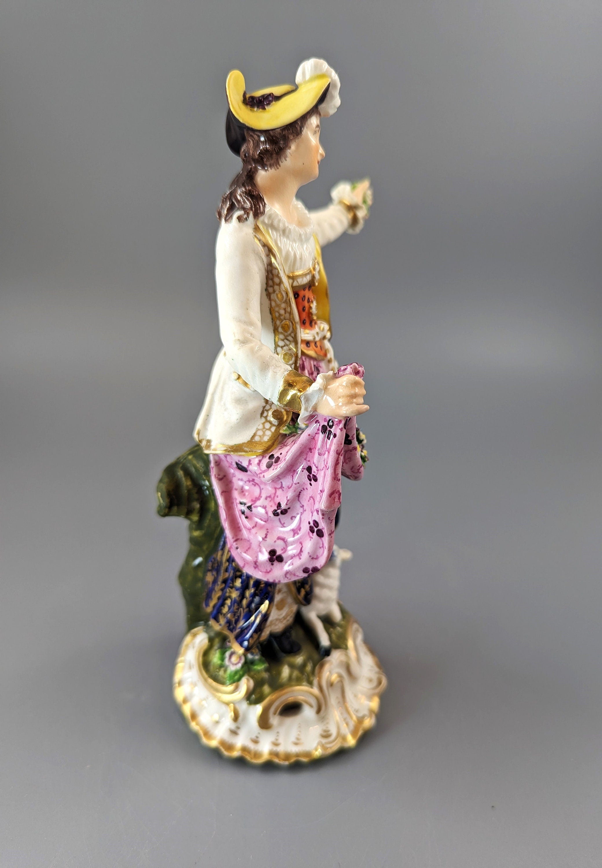 Antique Georgian Derby porcelain figurine of a shepherdess c.1830, the Bloor period
