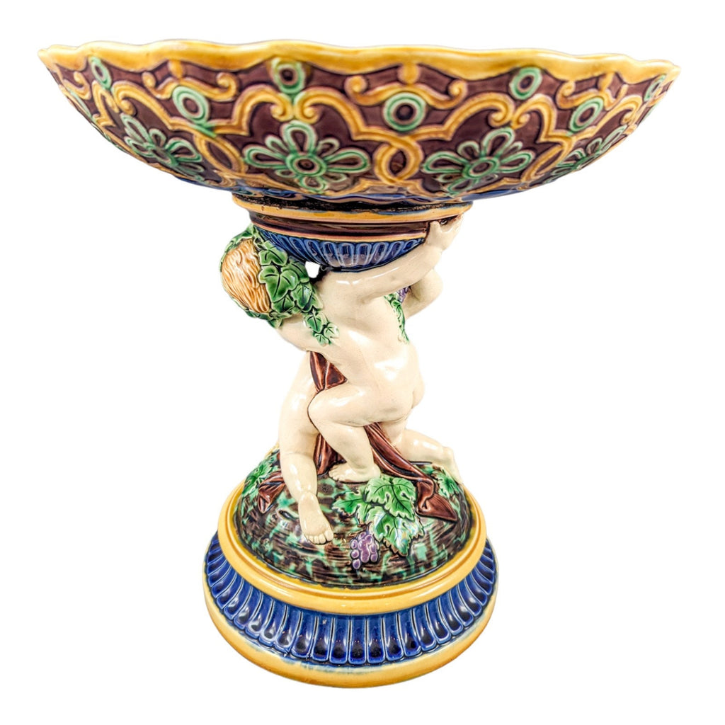 Antique Minton Majolica Centerpiece, Bacchanalian Cupids,с.1864