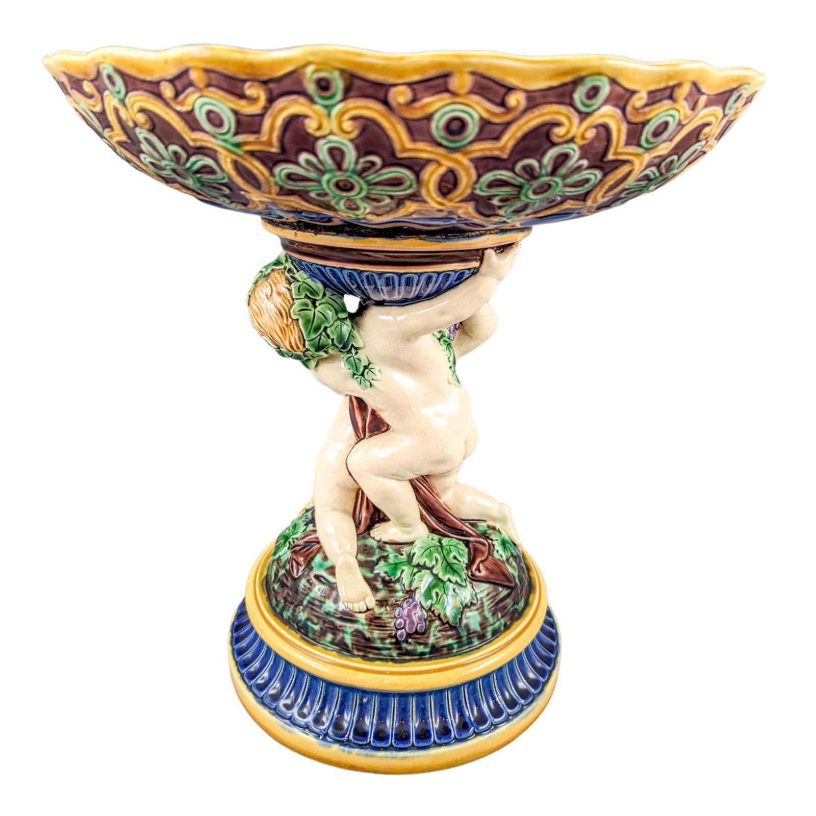 Antique Minton Majolica Centerpiece, Bacchanalian Cupids,с.1864