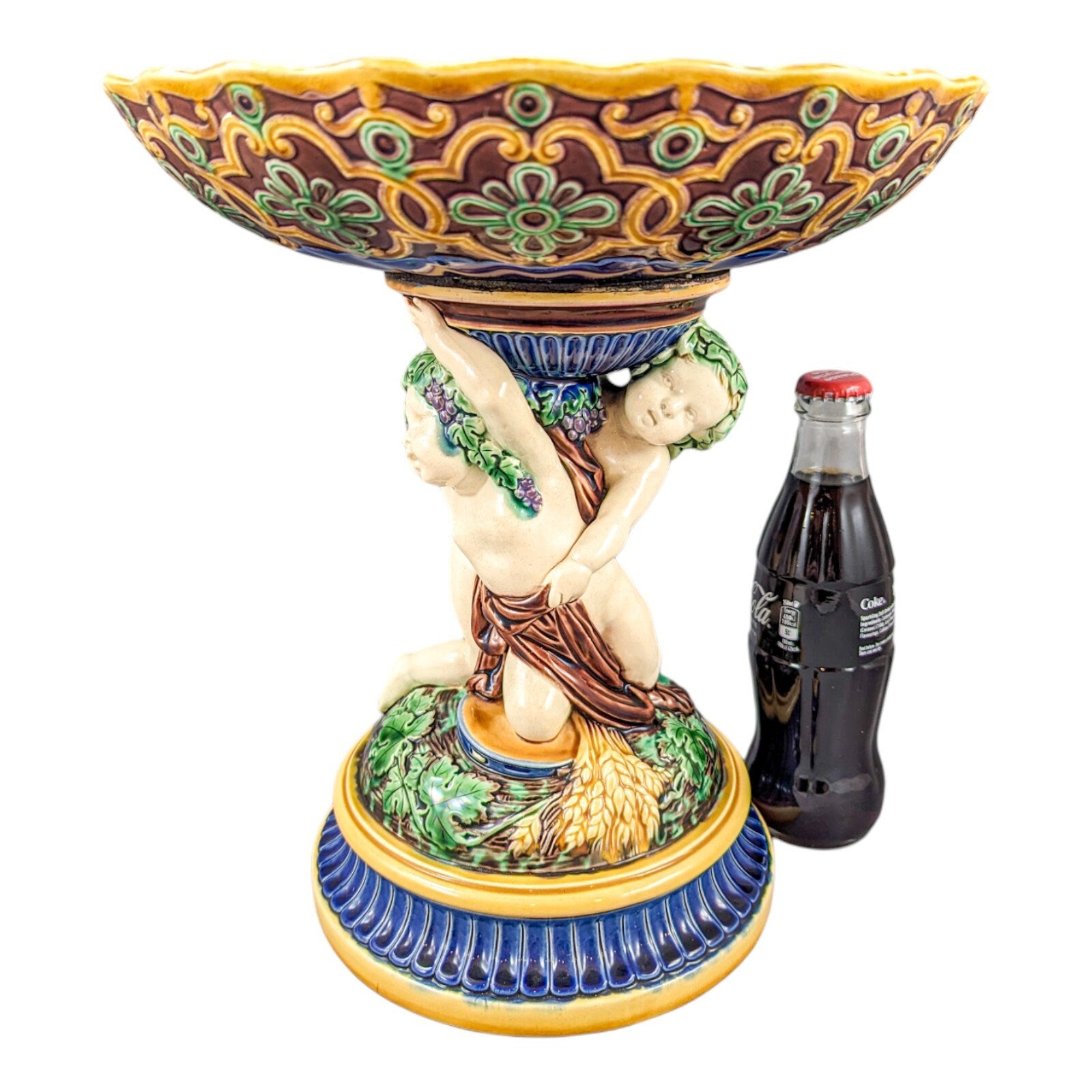 Antique Minton Majolica Centerpiece, Bacchanalian Cupids,с.1864