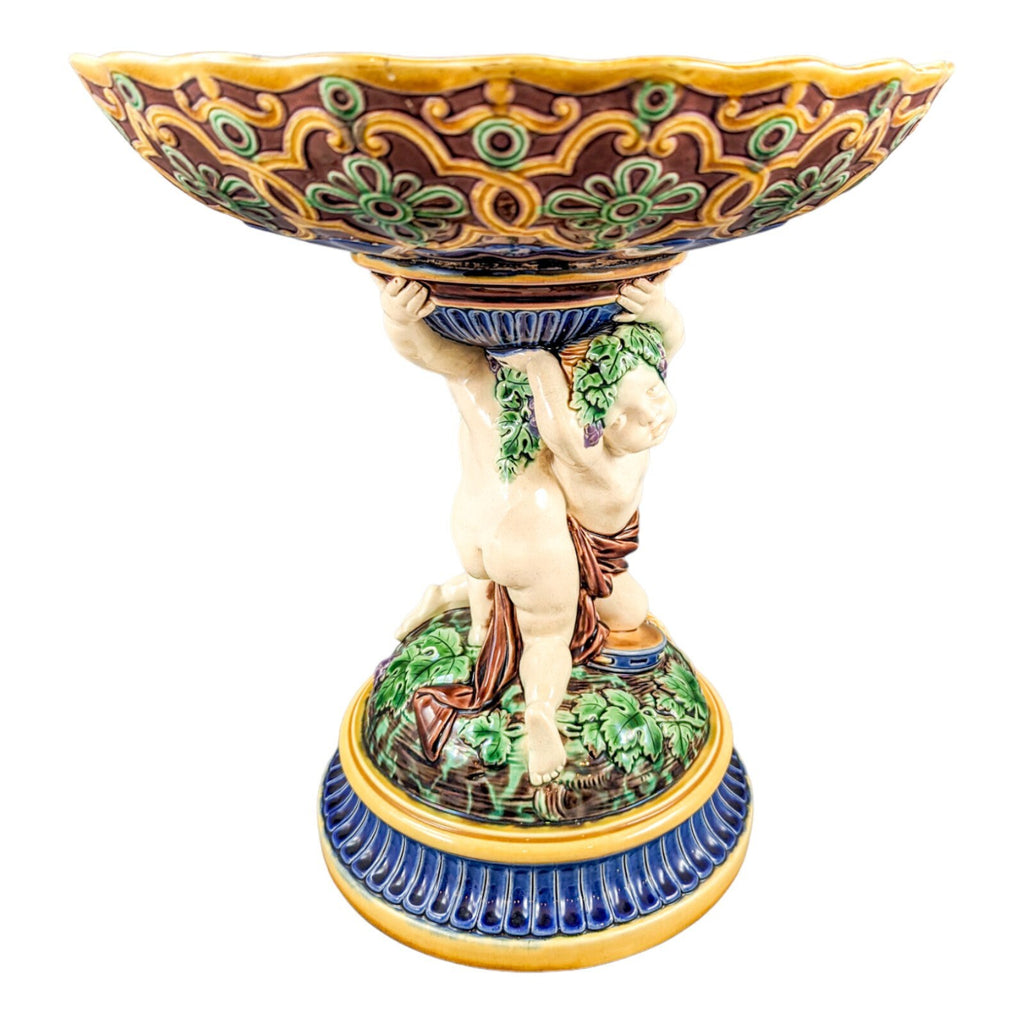 Antique Minton Majolica Centerpiece, Bacchanalian Cupids,с.1864