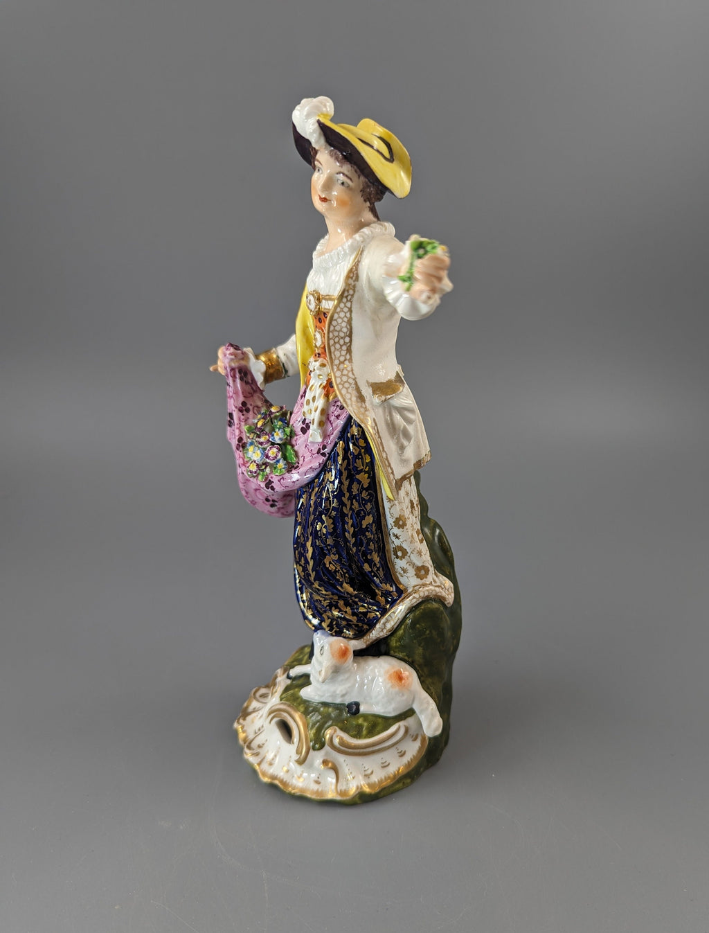 Antique Georgian Derby porcelain figurine of a shepherdess c.1830, the Bloor period