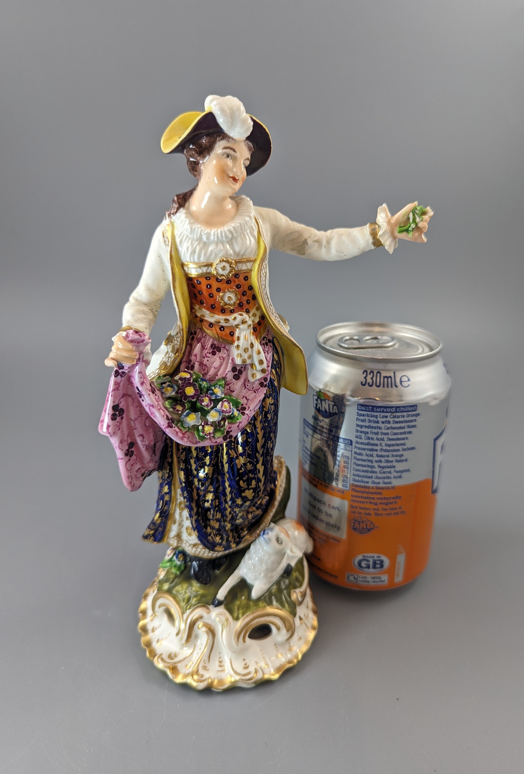 Antique Georgian Derby porcelain figurine of a shepherdess c.1830, the Bloor period