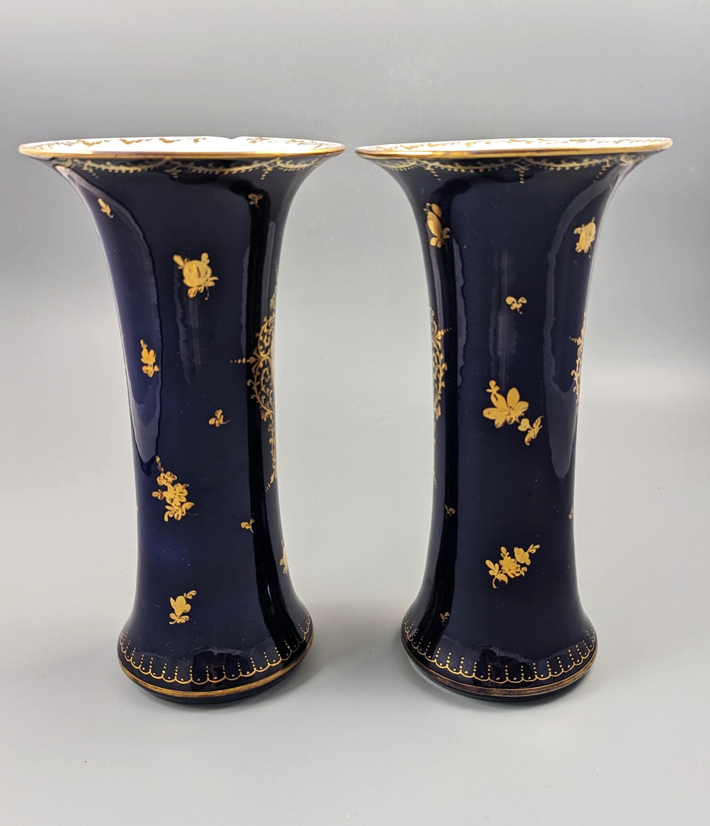 Donath & Co, Dresden, 2 cobalt vases, late 19th century