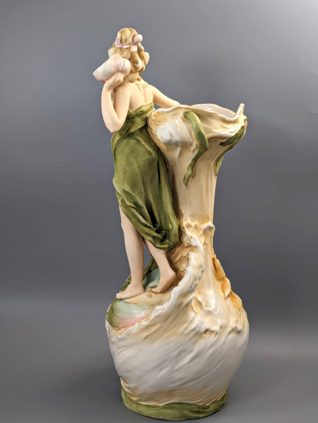 Large Royal Dux Figure Water Nymph with Shell, c.1912