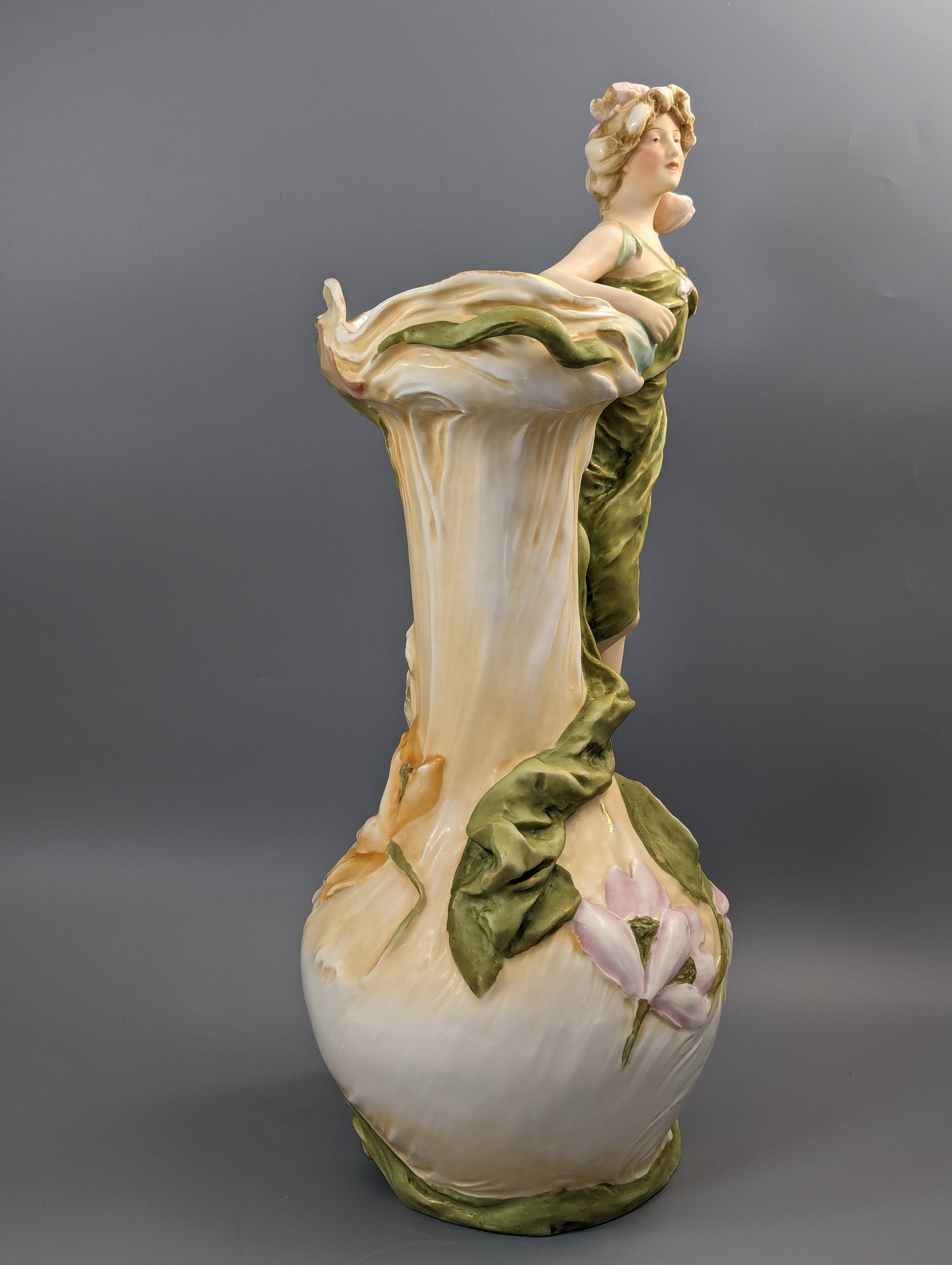 Large Royal Dux Figure Water Nymph with Shell, c.1912