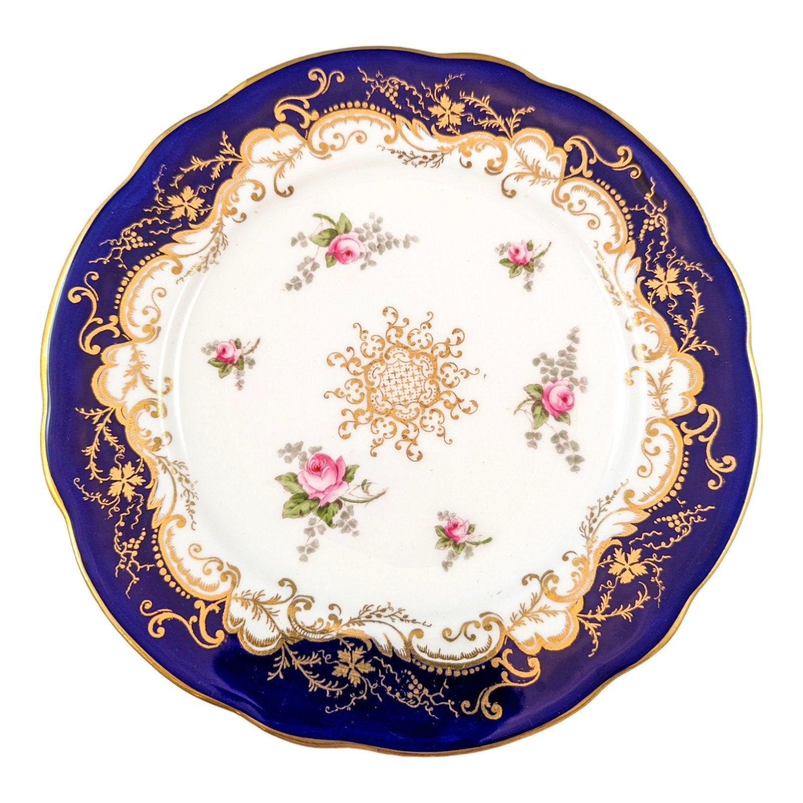 Antique hand painted Coalport plate with floral and gilt decoration.