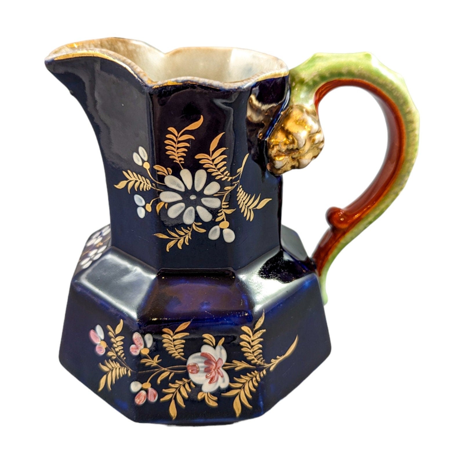 Rare Early 19th Century Ironstone Jug or Pitcher,  Hand Enamelled