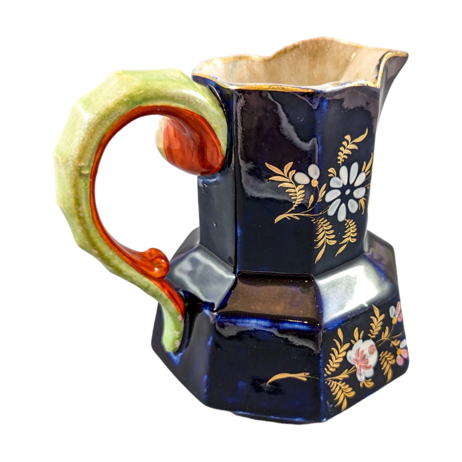 Rare Early 19th Century Ironstone Jug or Pitcher,  Hand Enamelled