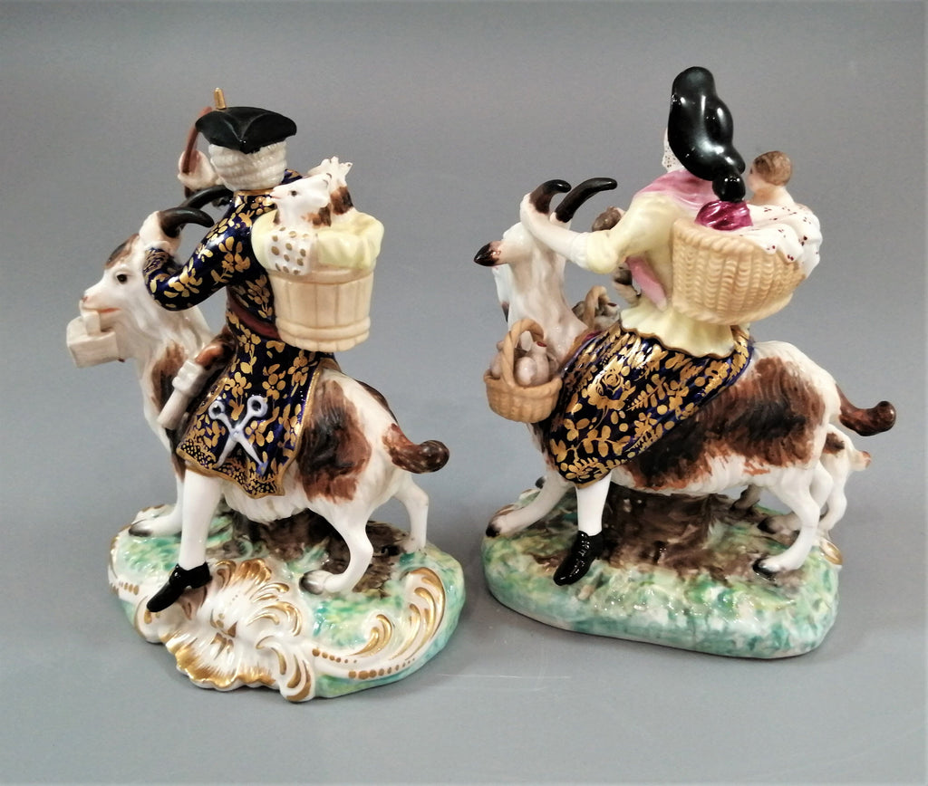 Derby figurines of the Welch Tailor and his Wife, c.1861-1935.
