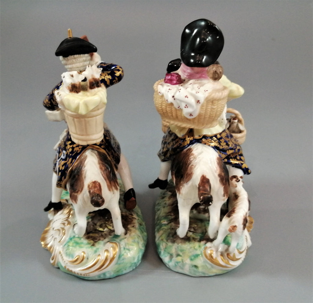 Derby figurines of the Welch Tailor and his Wife, c.1861-1935.