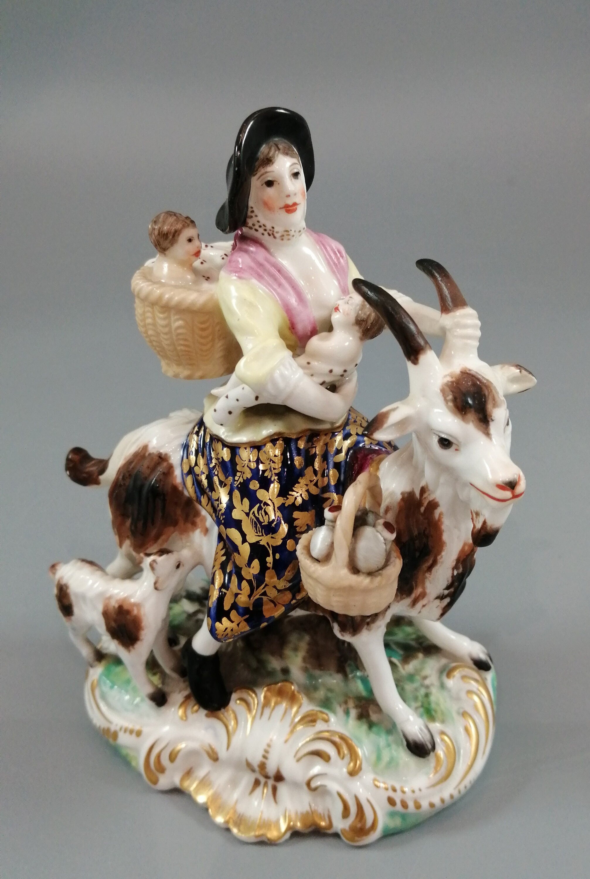 Derby figurines of the Welch Tailor and his Wife, c.1861-1935.