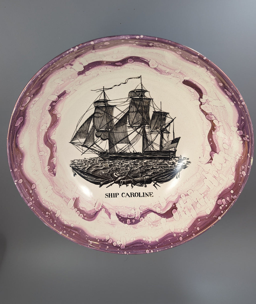 Sunderland Pink Lustre Large Bowl with transfer ‘Ship Caroline’, c. 1899.
