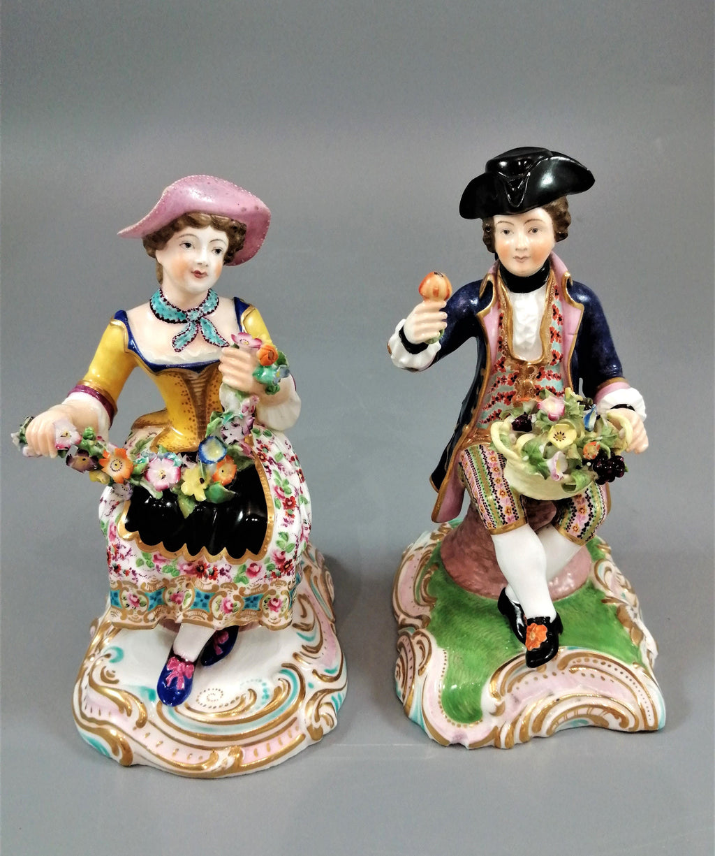 Antique Minton figurines of Gardeners with Flowers, c.1830.Very rare