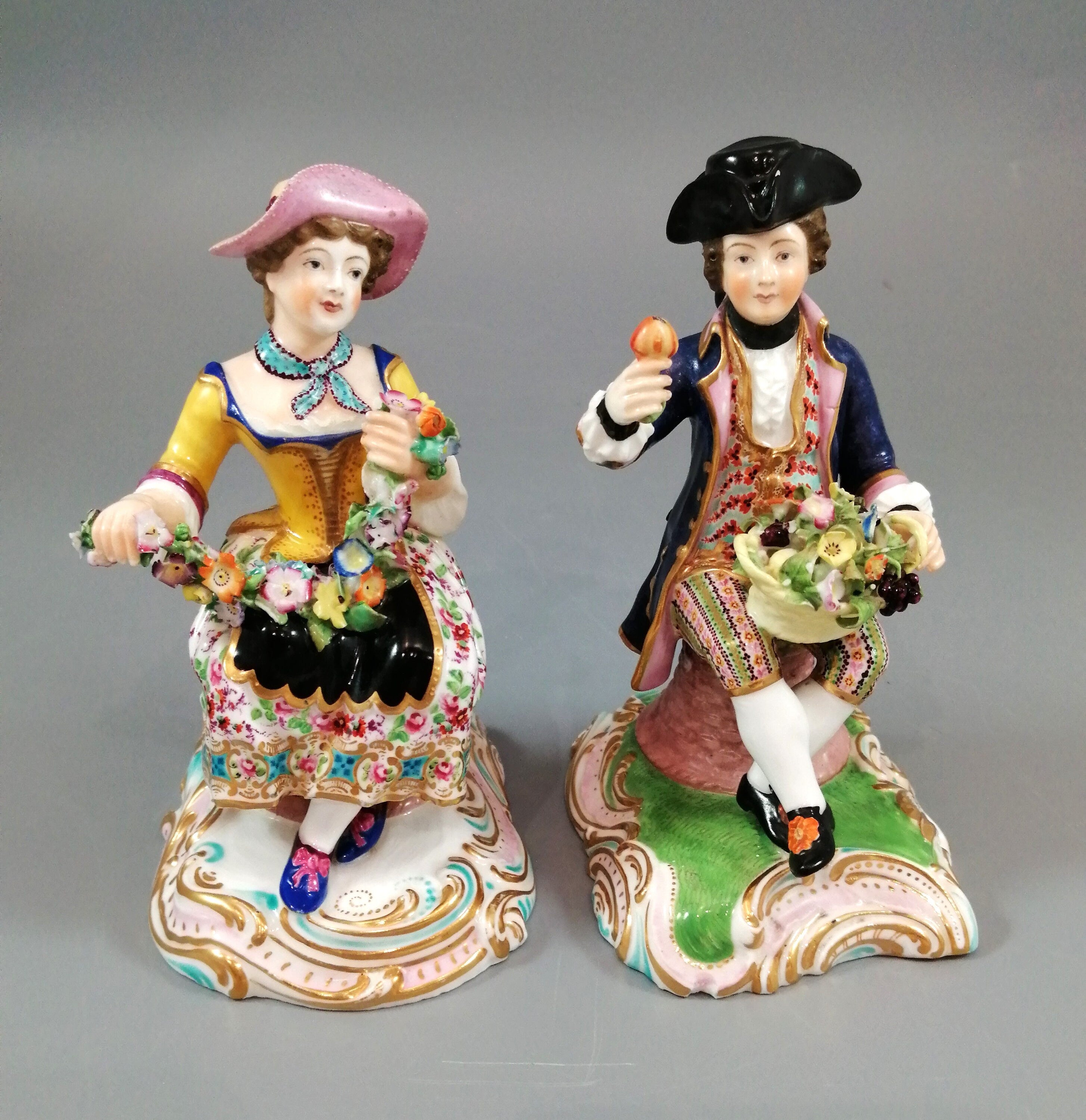 Antique Minton figurines of Gardeners with Flowers, c.1830.Very rare