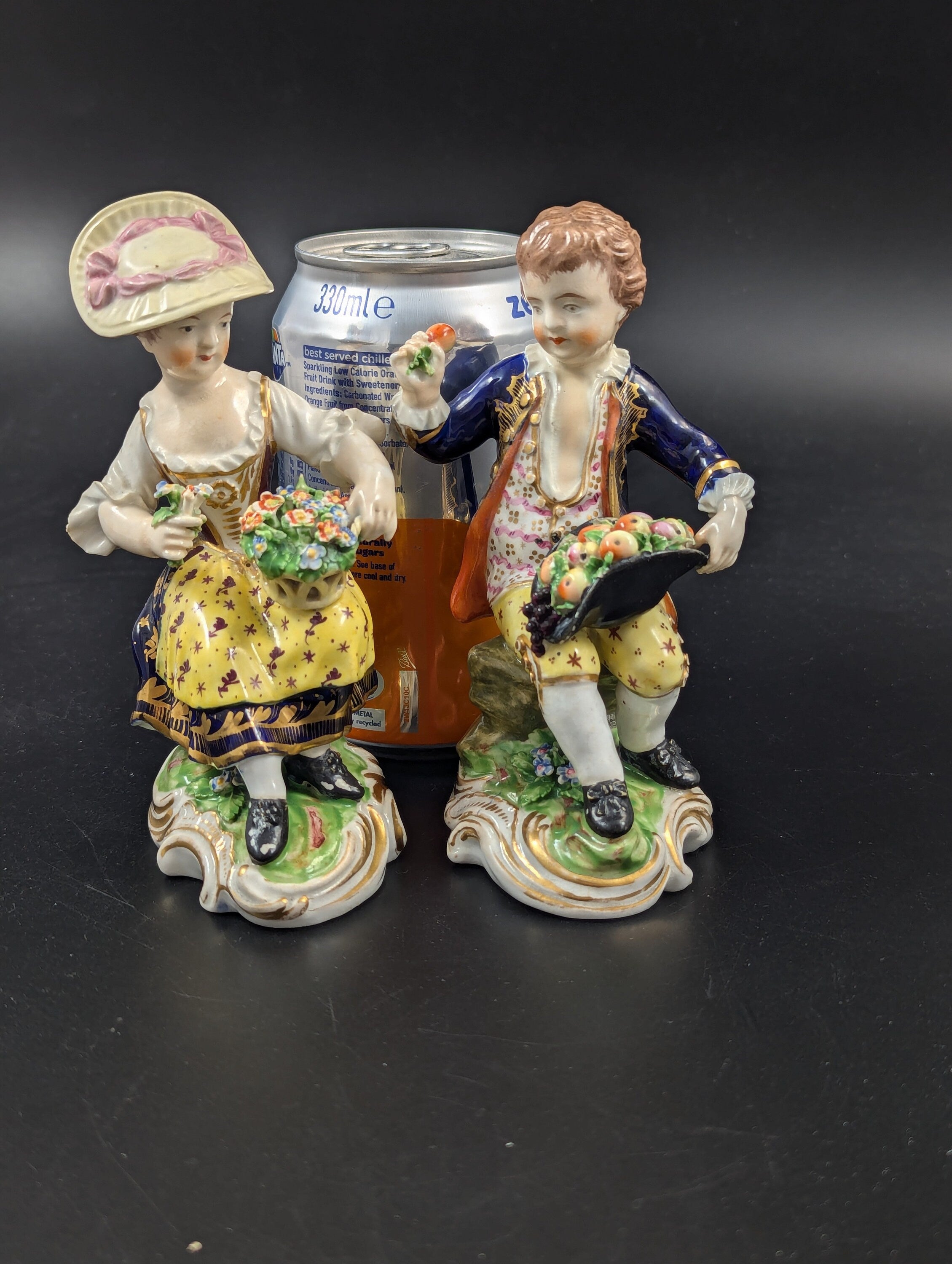 Antique Derby Porcelain Figurines: Georgian Rococo "Young Gardeners" Pair