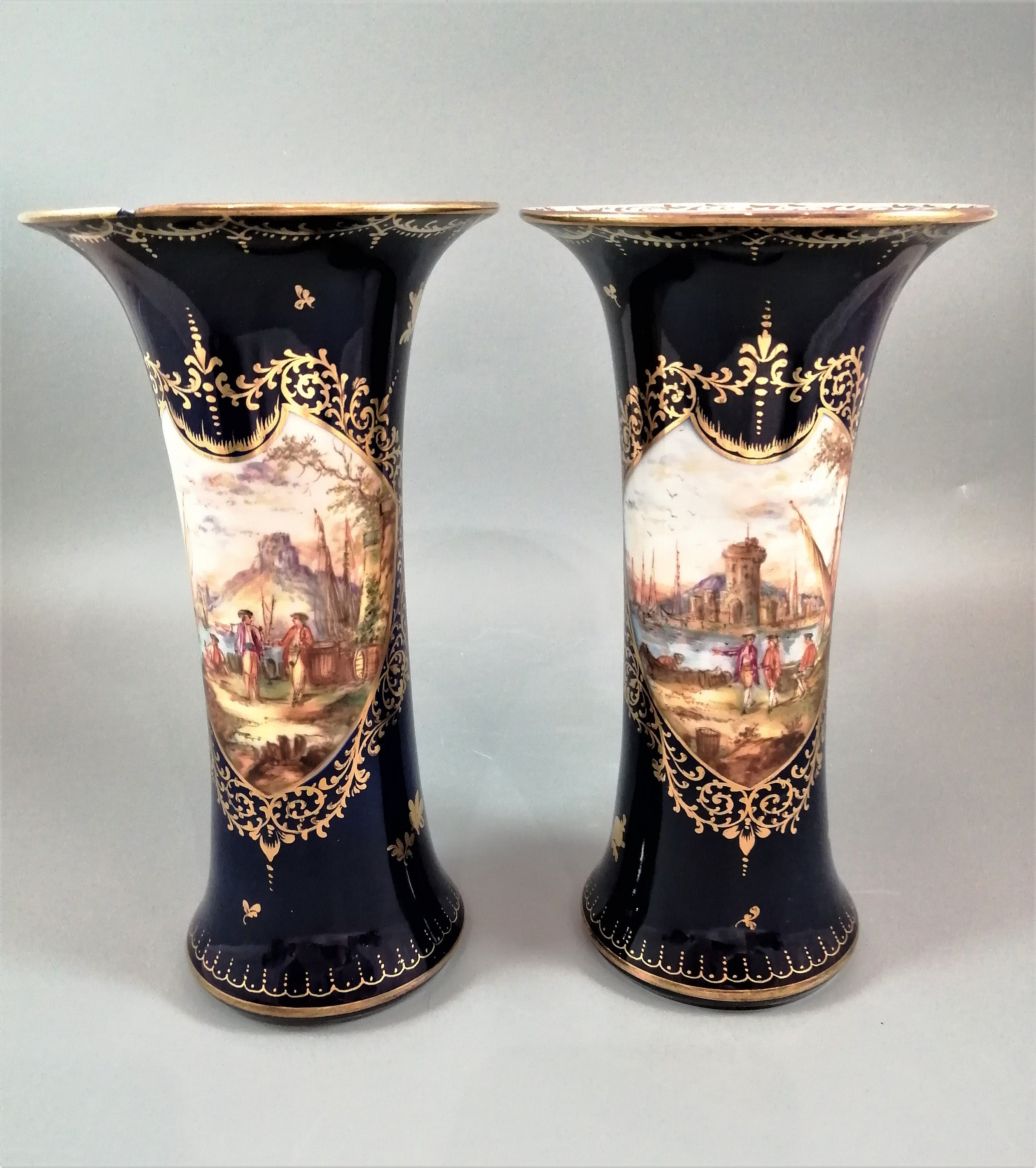 Donath & Co, Dresden, 2 cobalt vases, late 19th century
