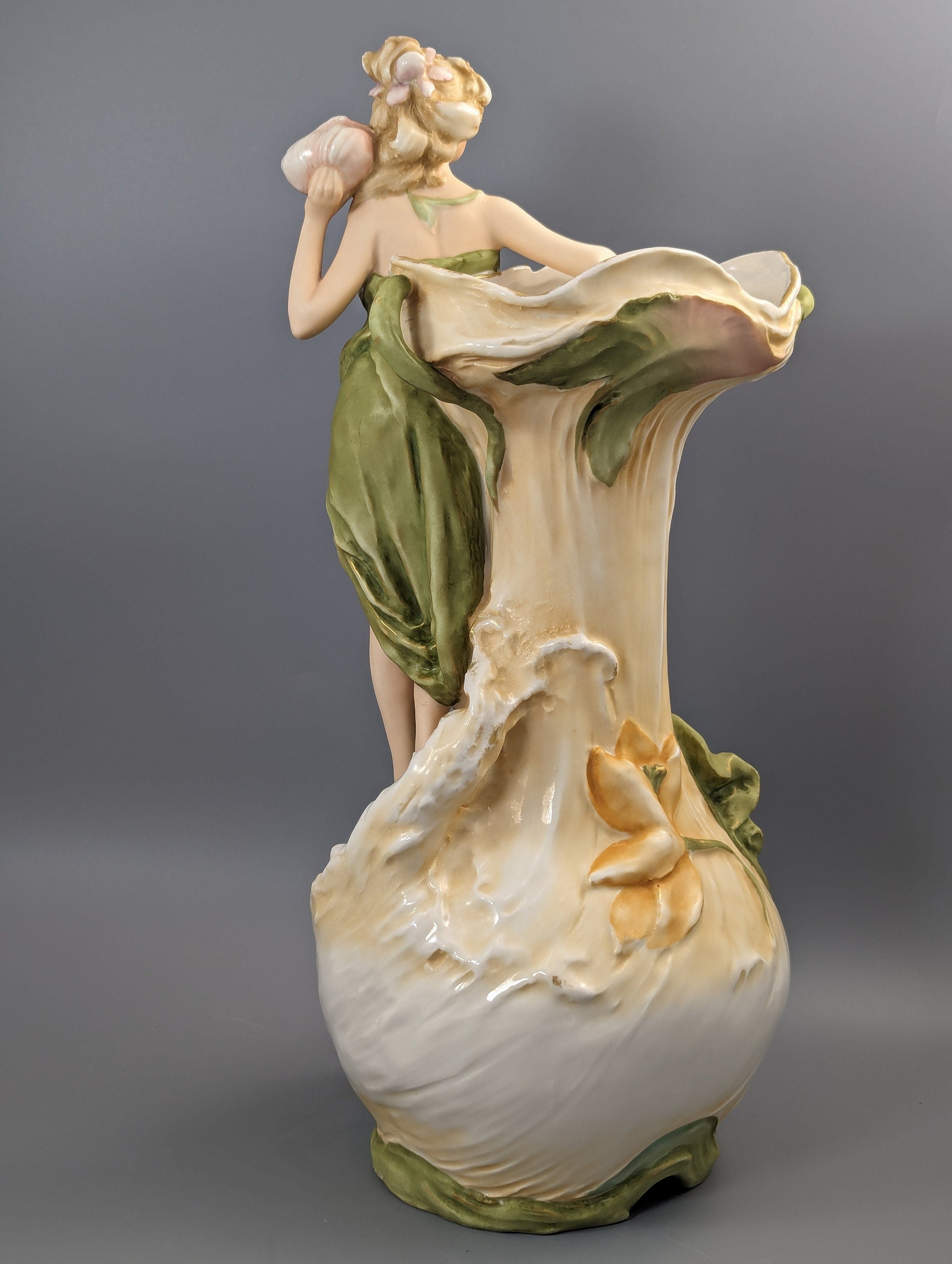 Large Royal Dux Figure Water Nymph with Shell, c.1912