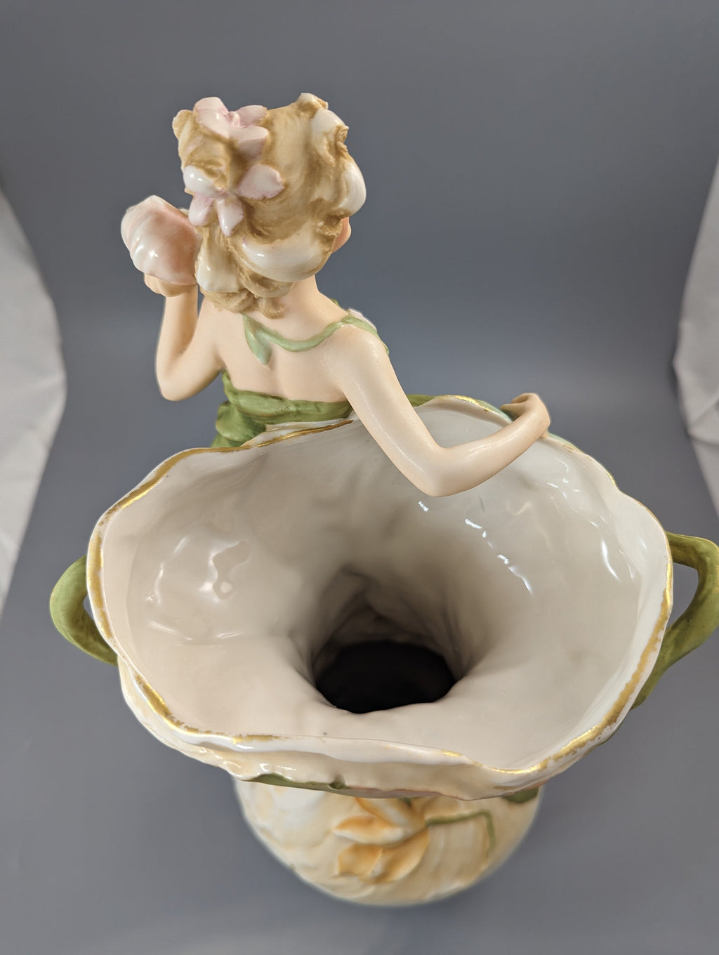 Large Royal Dux Figure Water Nymph with Shell, c.1912
