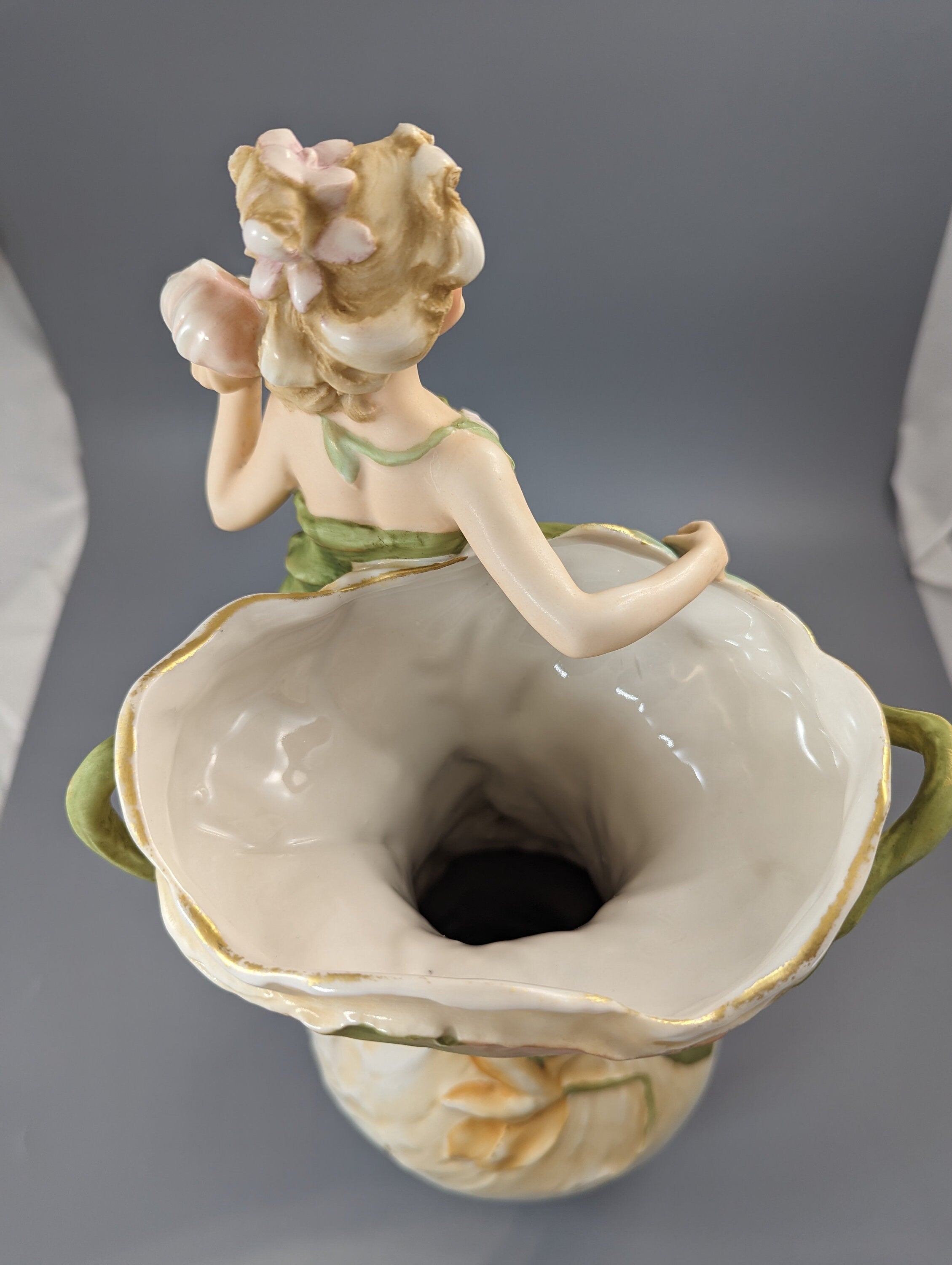 Large Royal Dux Figure Water Nymph with Shell, c.1912