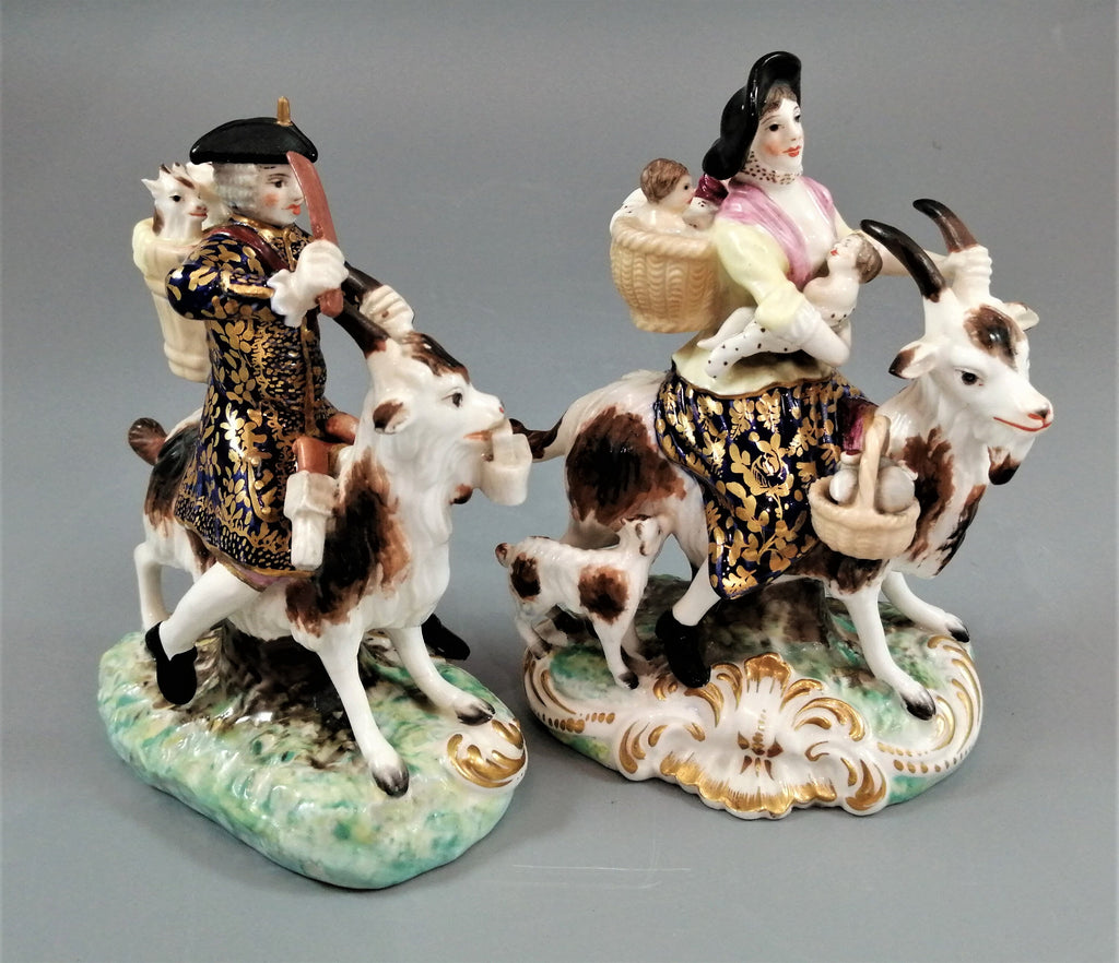 Derby figurines of the Welch Tailor and his Wife, c.1861-1935.