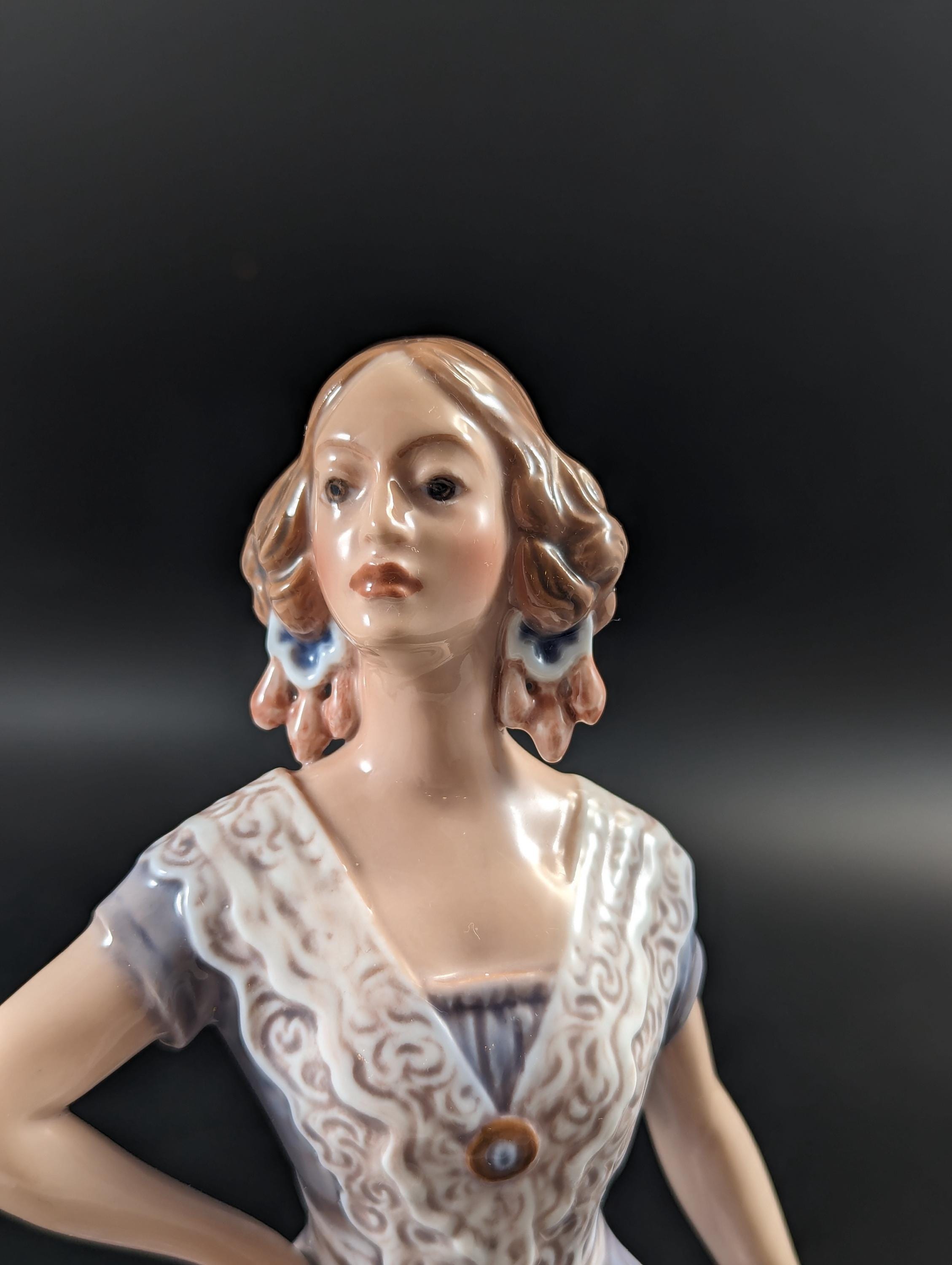 Dahl Jensen Antique Porcelain Figurine: Spanish Dancer, Early Blue Design