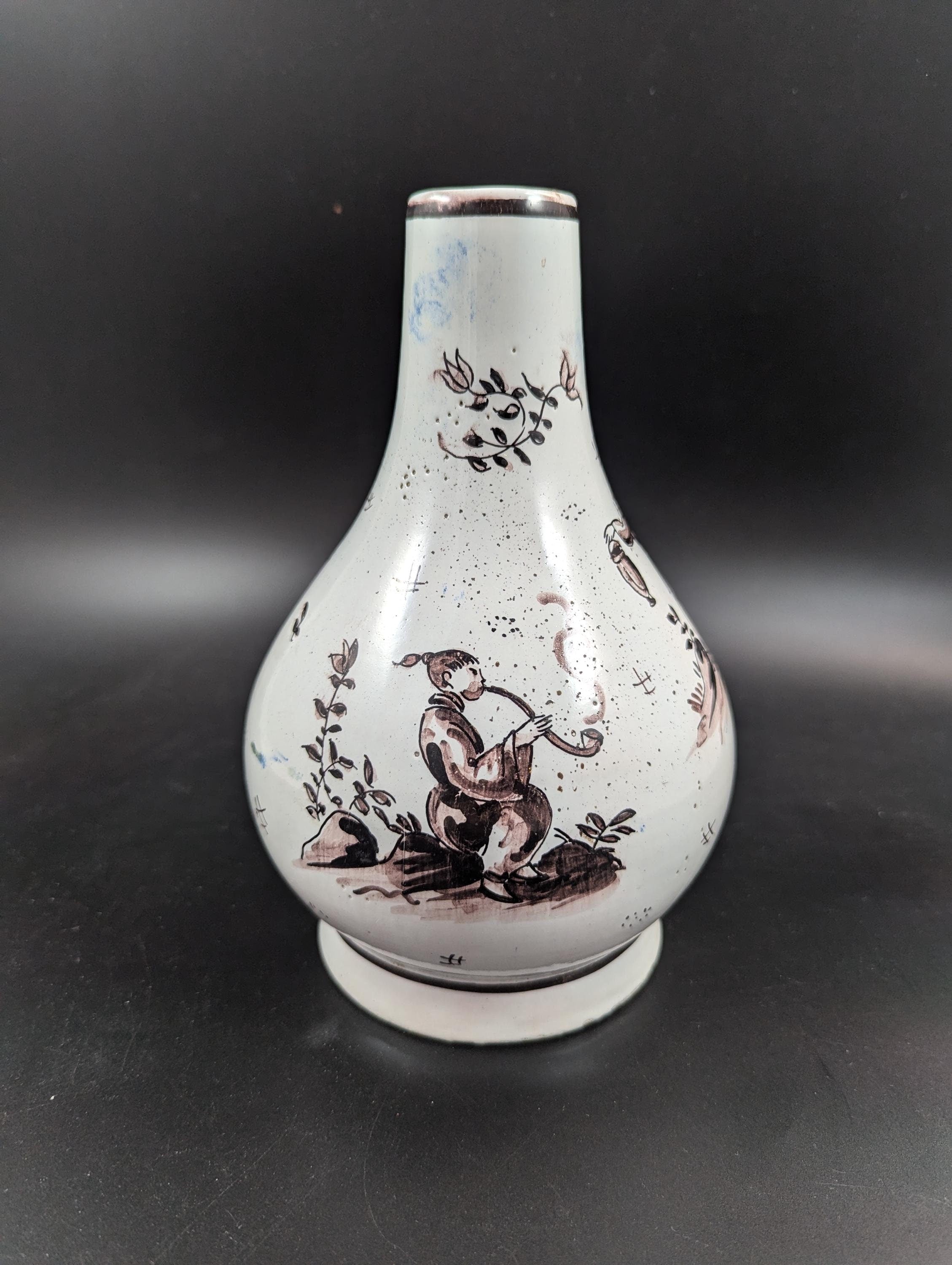 Antique Delft tin-glazed Pottery Vase, mid-18th century.