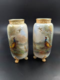 Pair of Royal Worcester Vases with Painted Pheasants by James Stinton