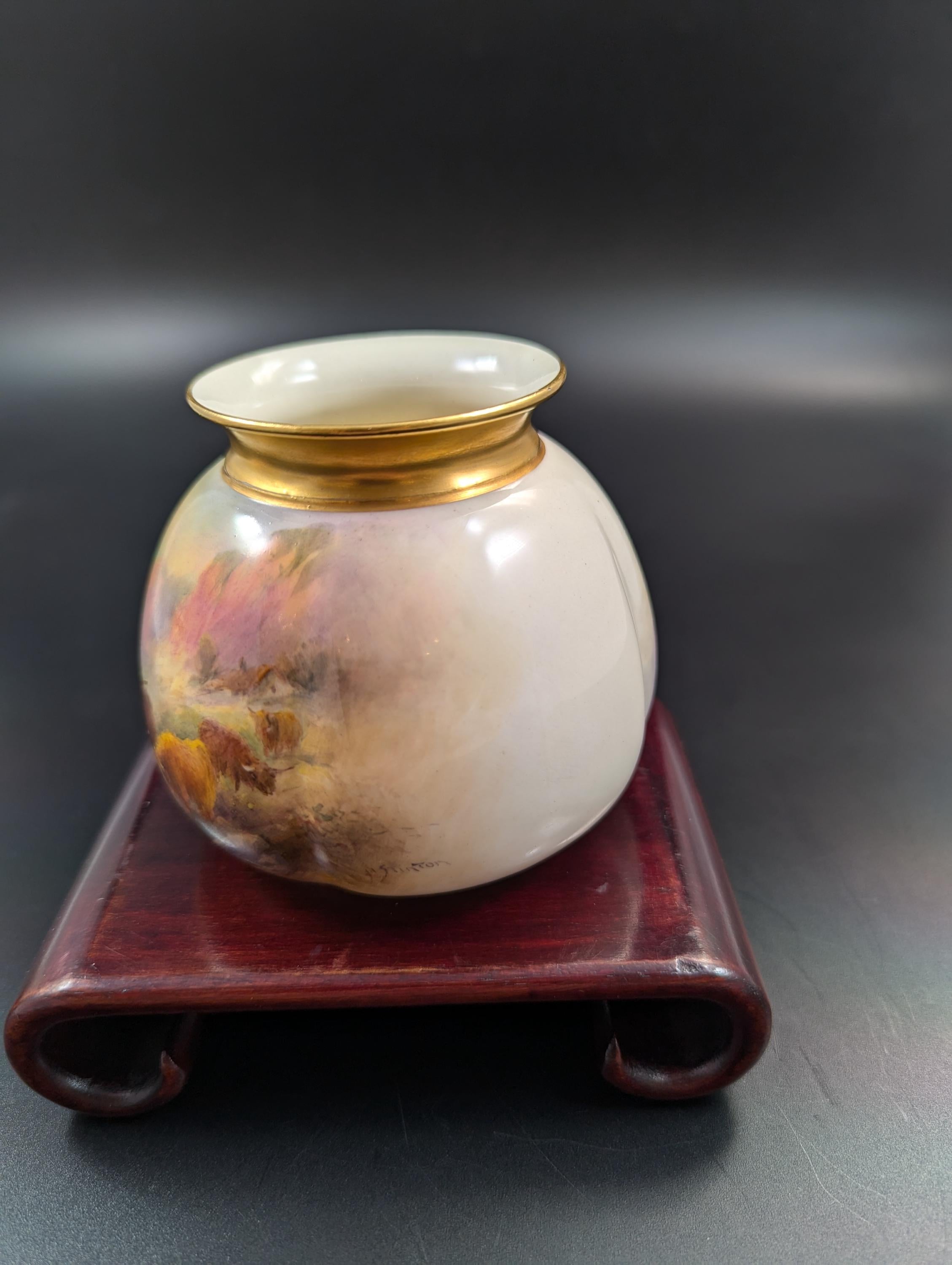 A Pair of Royal Worcester Vases Painted with Highland Cattle by Harry Stinton
