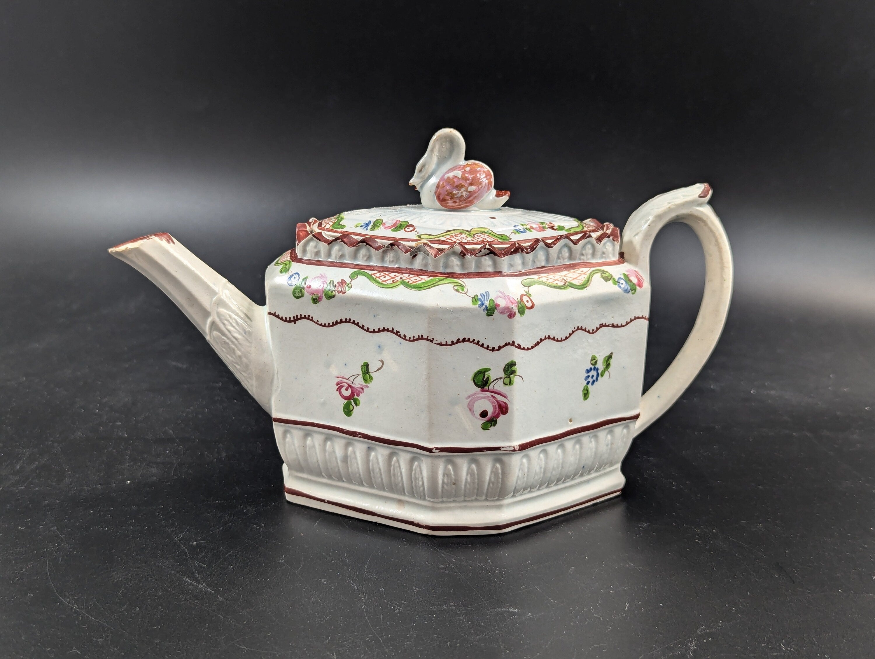 Antique octagonal Teapot by Thomas Harley, Staffordshire, c. 1805.Rare