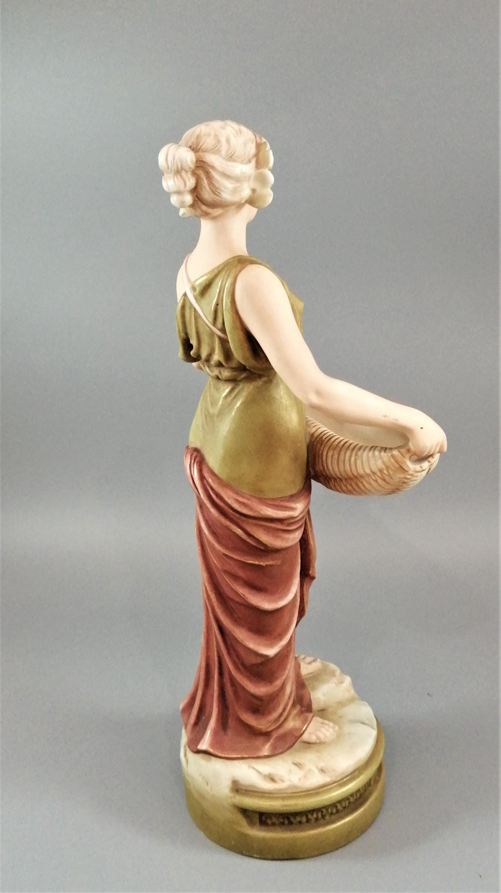 Antique Royal Dux Porcelain Art Nouveau Figurine of a Young Woman, c. 1912