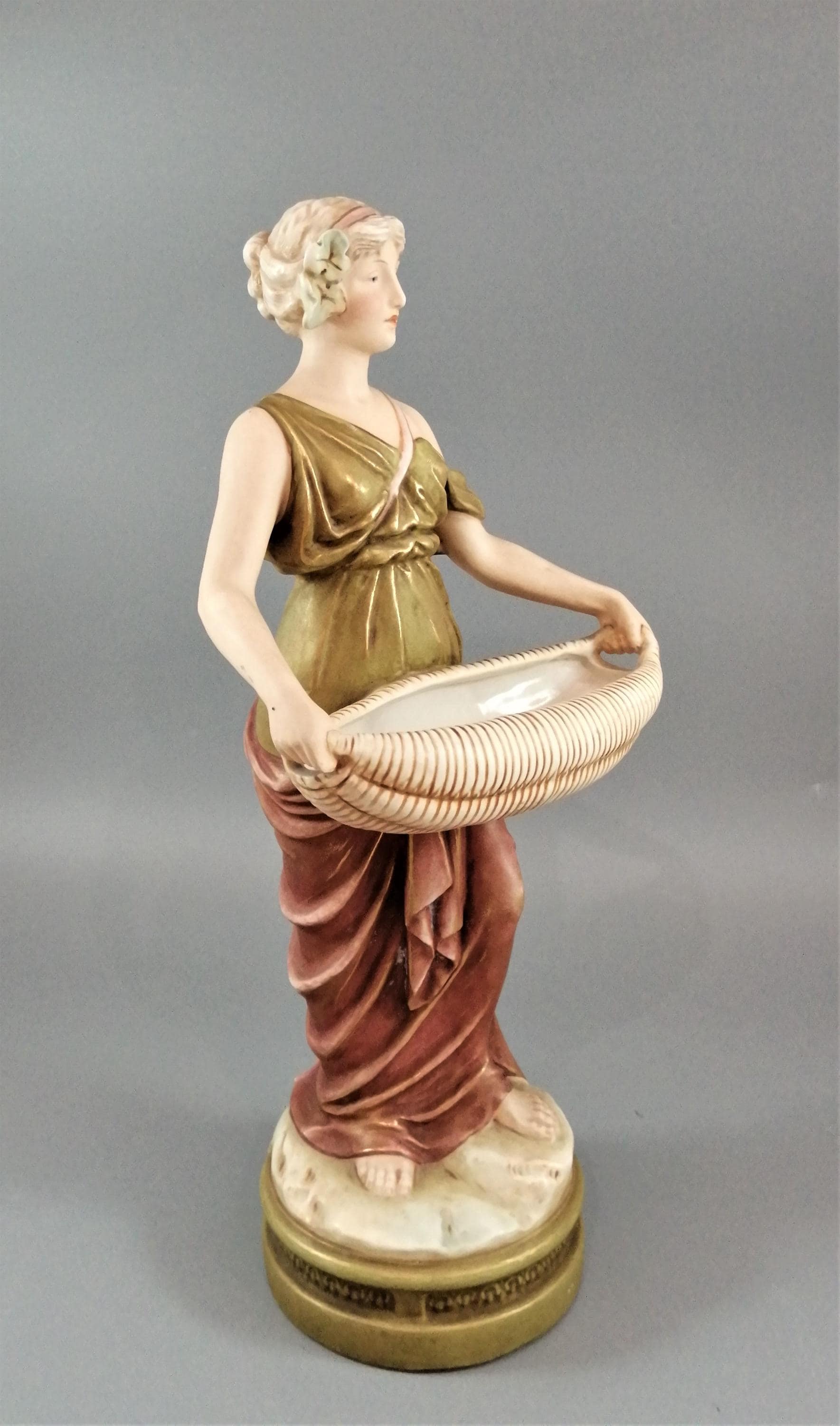 Antique Royal Dux Porcelain Art Nouveau Figurine of a Young Woman, c. 1912