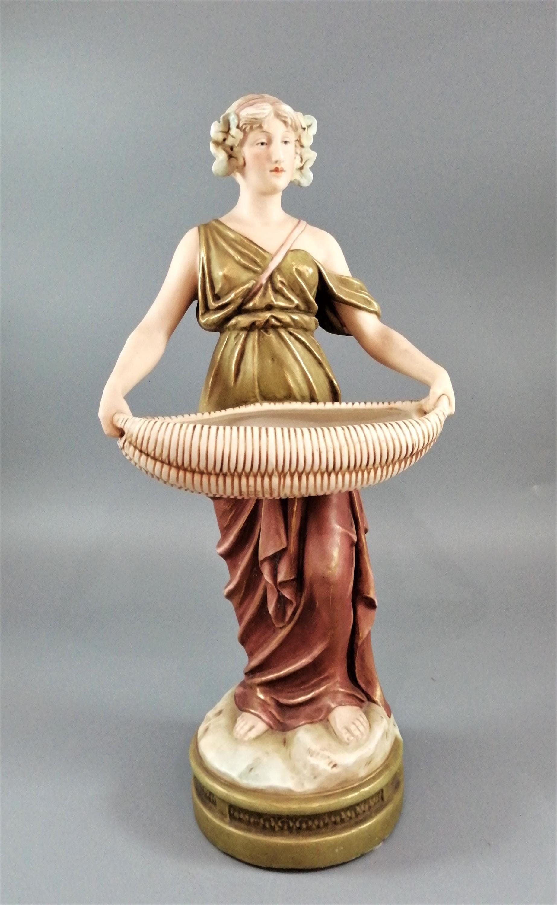 Antique Royal Dux Porcelain Art Nouveau Figurine of a Young Woman, c. 1912