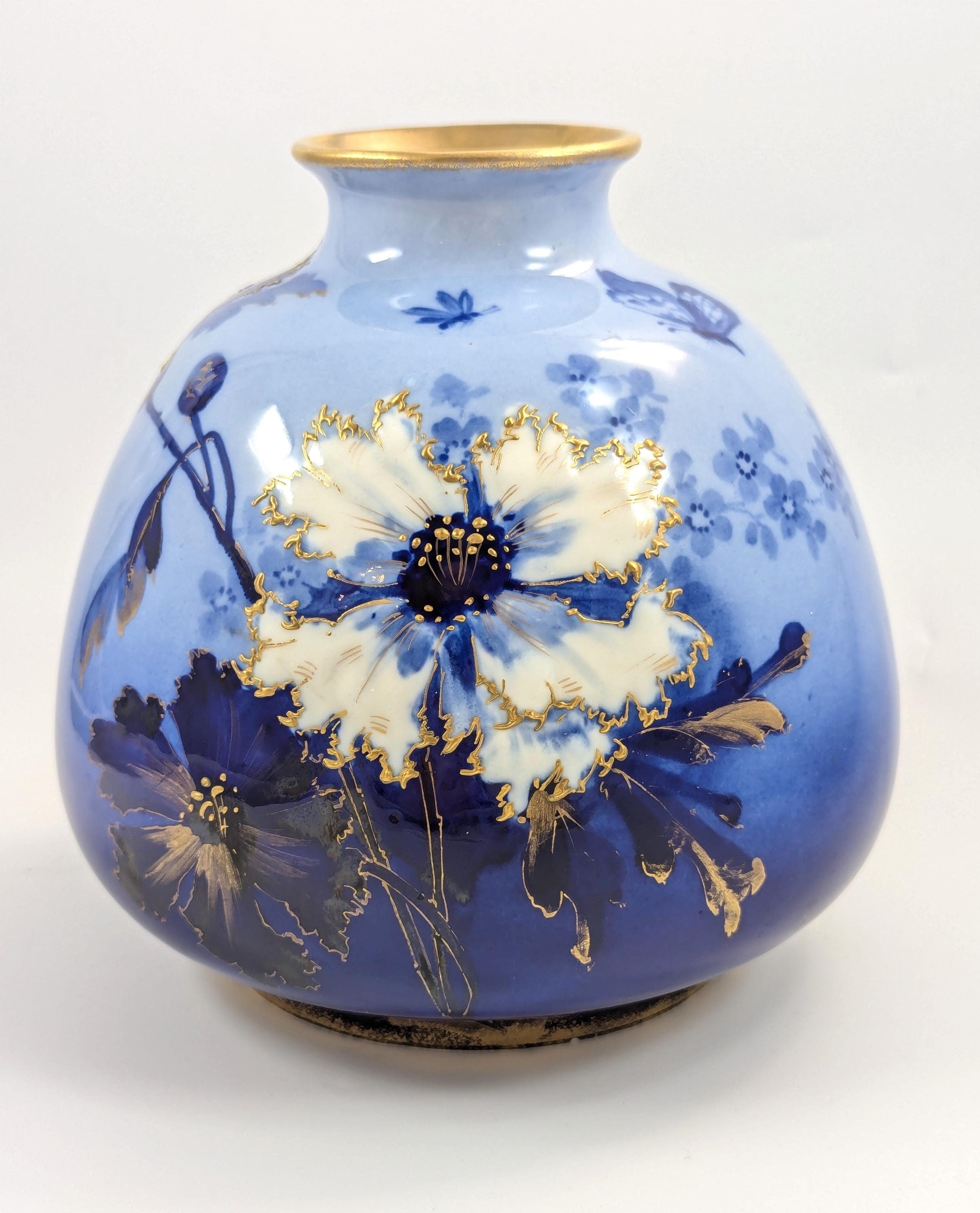 Antique Porcelain Blue Vase by Ernst Wahliss, Vienna, c. 1894-1900