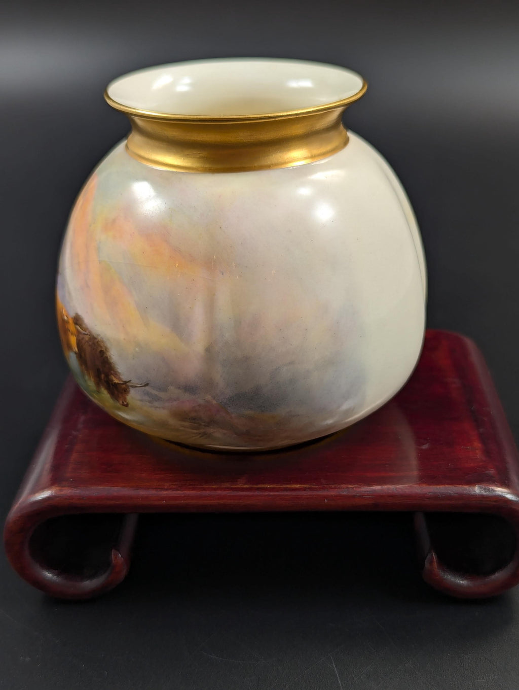 A Pair of Royal Worcester Vases Painted with Highland Cattle by Harry Stinton