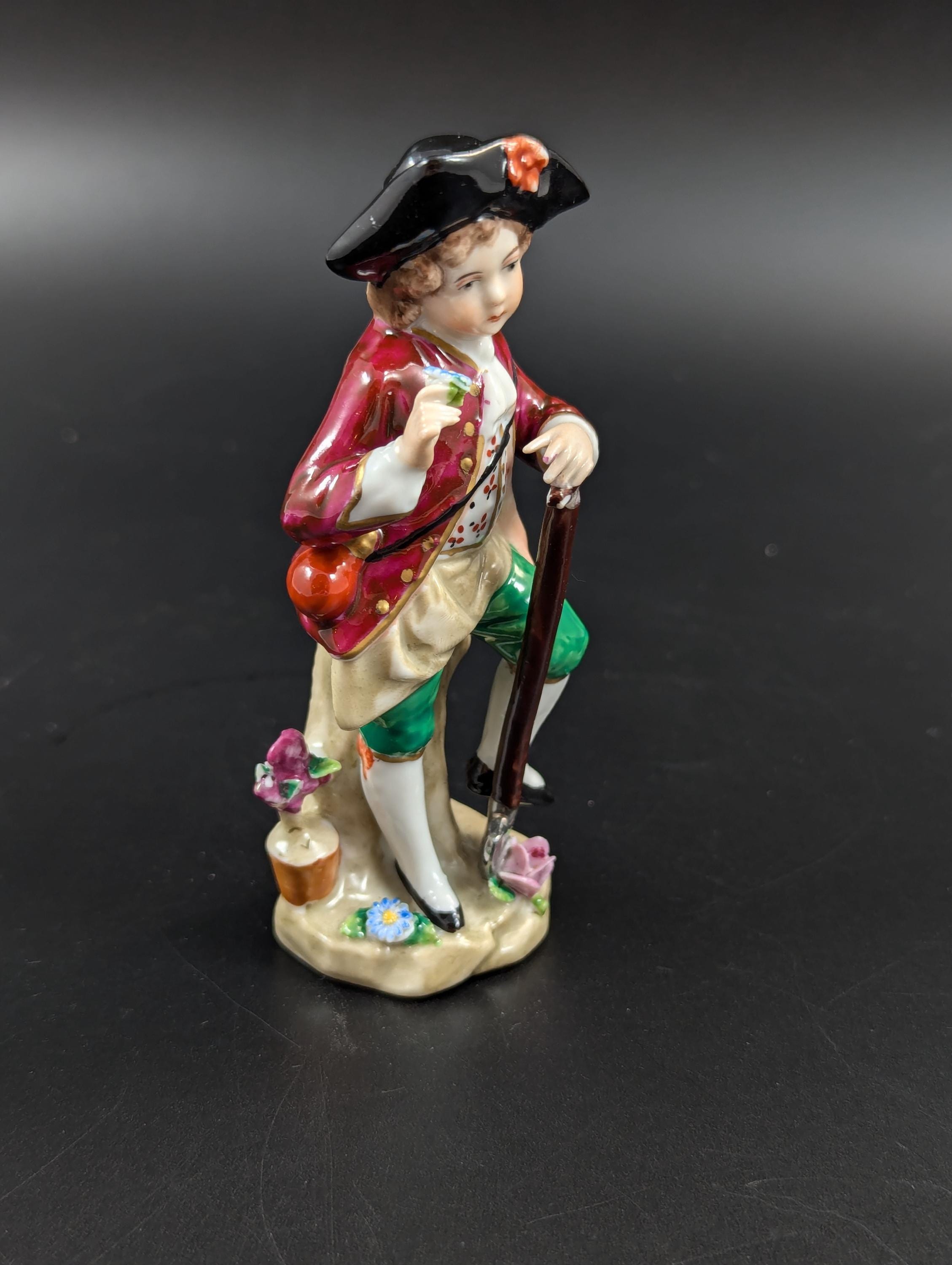 Antique Sitzendorf Porcelain Figurine: Young Gardener, German Decor
