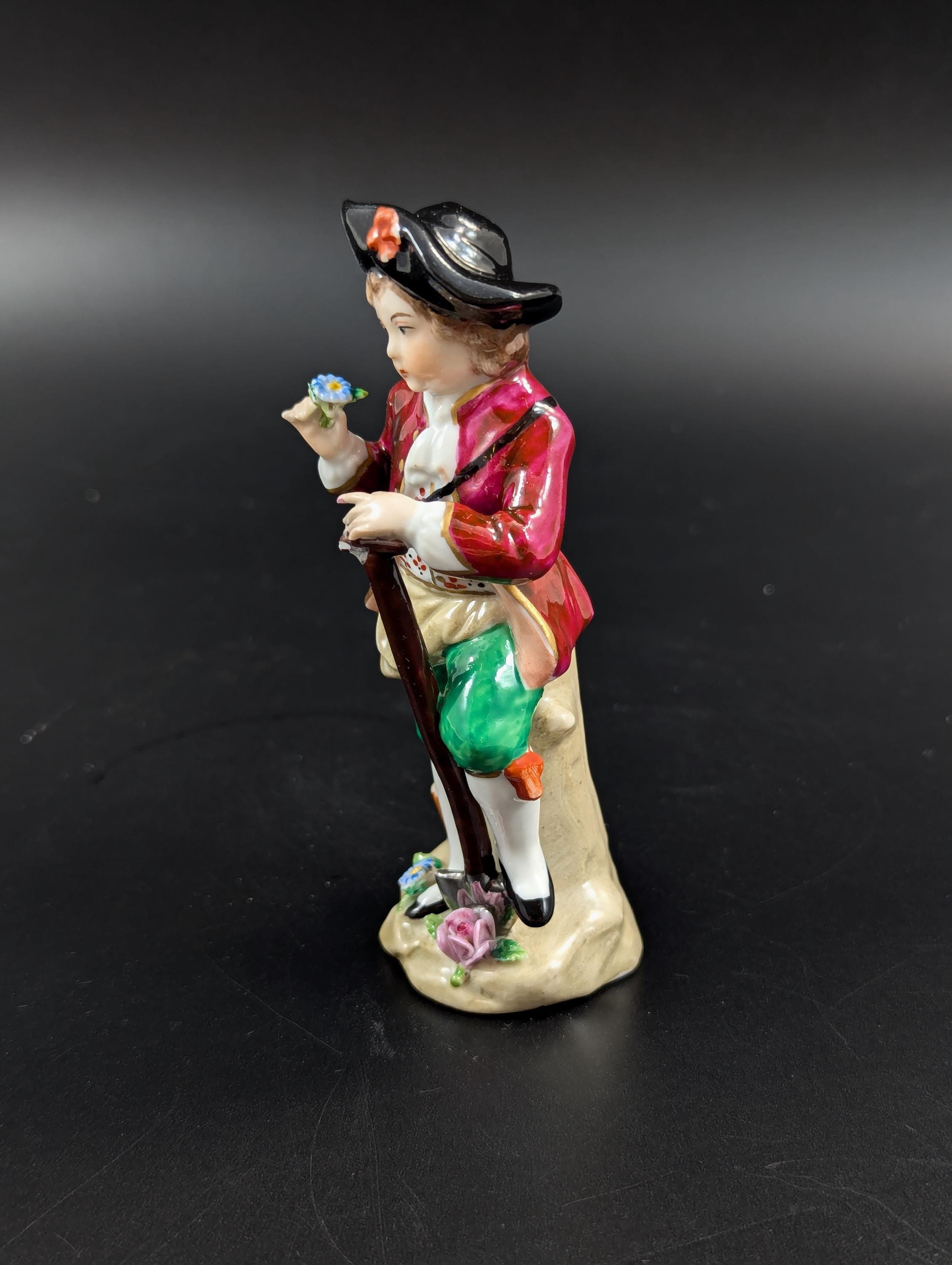 Antique Sitzendorf Porcelain Figurine: Young Gardener, German Decor