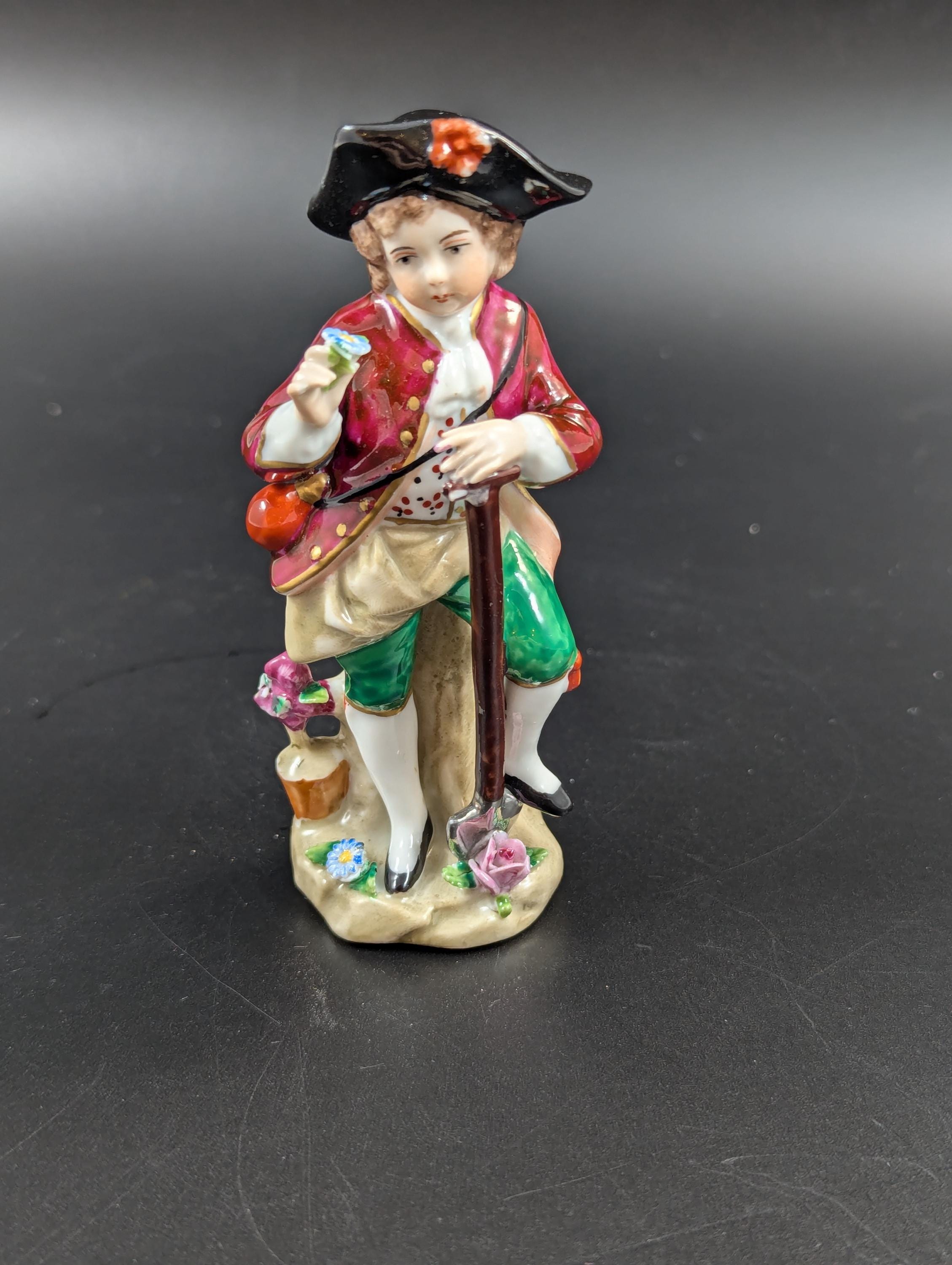 Antique Sitzendorf Porcelain Figurine: Young Gardener, German Decor