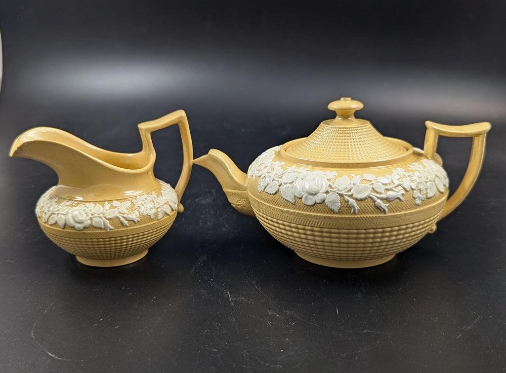Antique Teapot and Creamer, W. Hackwood Style, Wedgwood, c. 1823