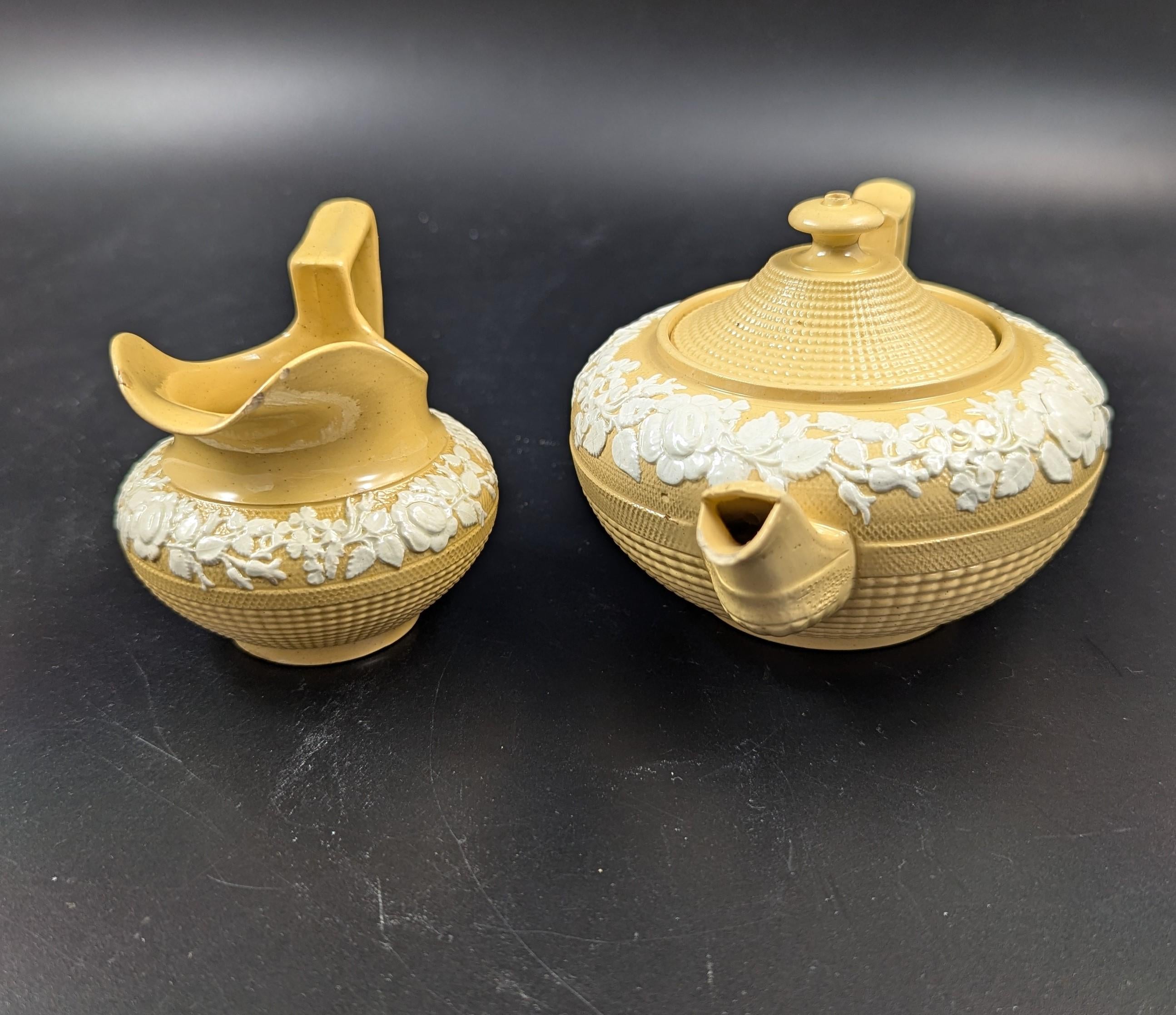 Antique Teapot and Creamer, W. Hackwood Style, Wedgwood, c. 1823