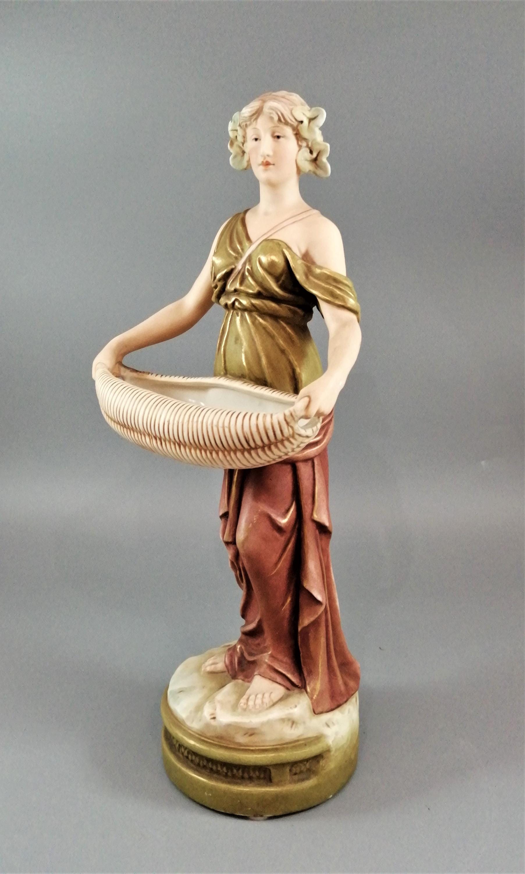 Antique Royal Dux Porcelain Art Nouveau Figurine of a Young Woman, c. 1912