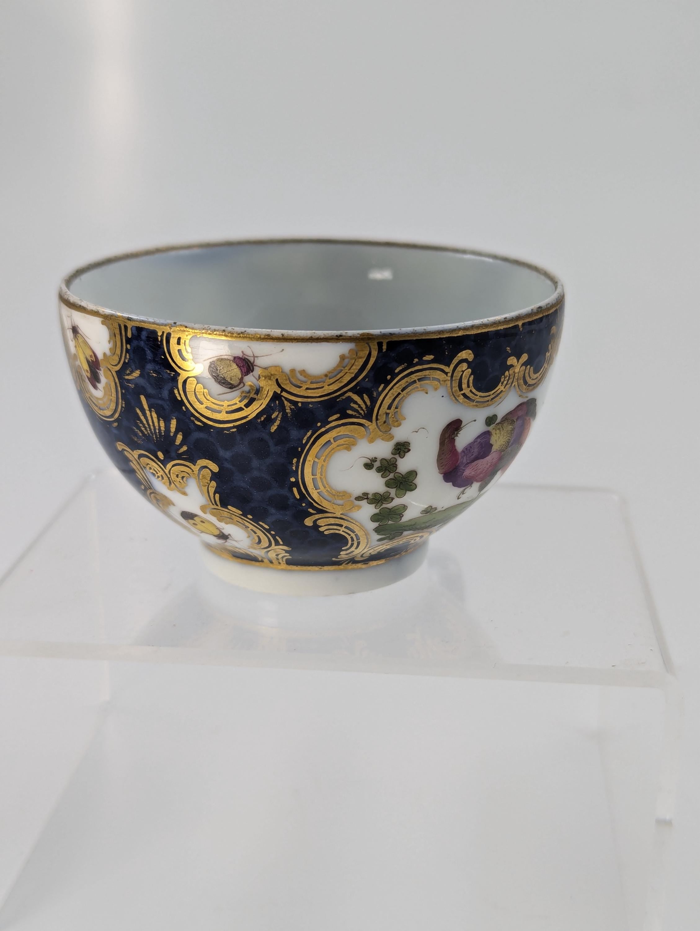 A Rare 18th Century Worcester Tea Cup with Hand-Painted Exotic Birds - c.1760