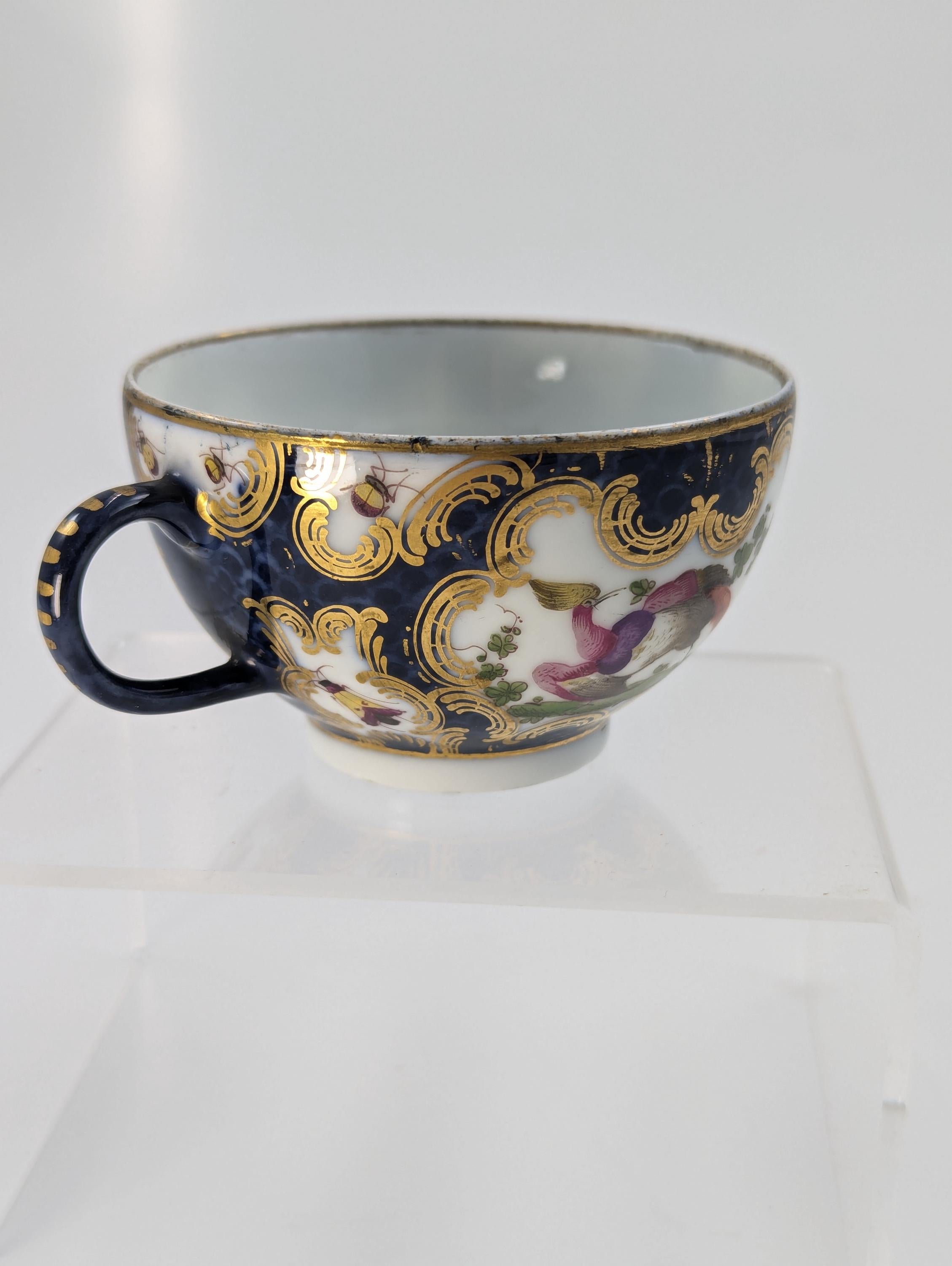 A Rare 18th Century Worcester Tea Cup with Hand-Painted Exotic Birds - c.1760