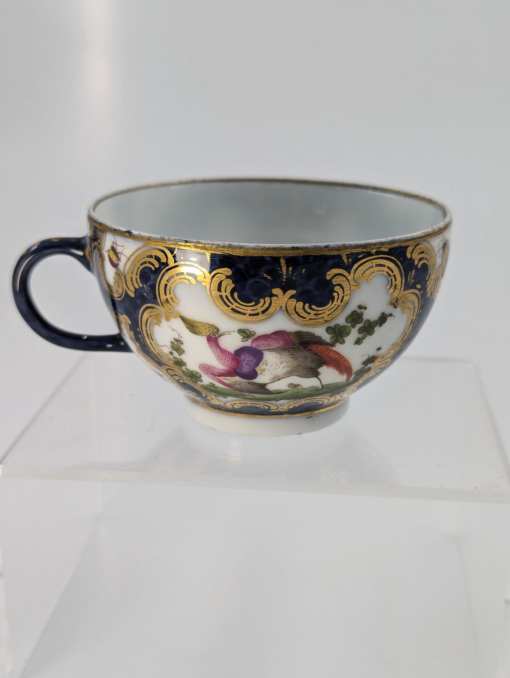 A Rare 18th Century Worcester Tea Cup with Hand-Painted Exotic Birds - c.1760