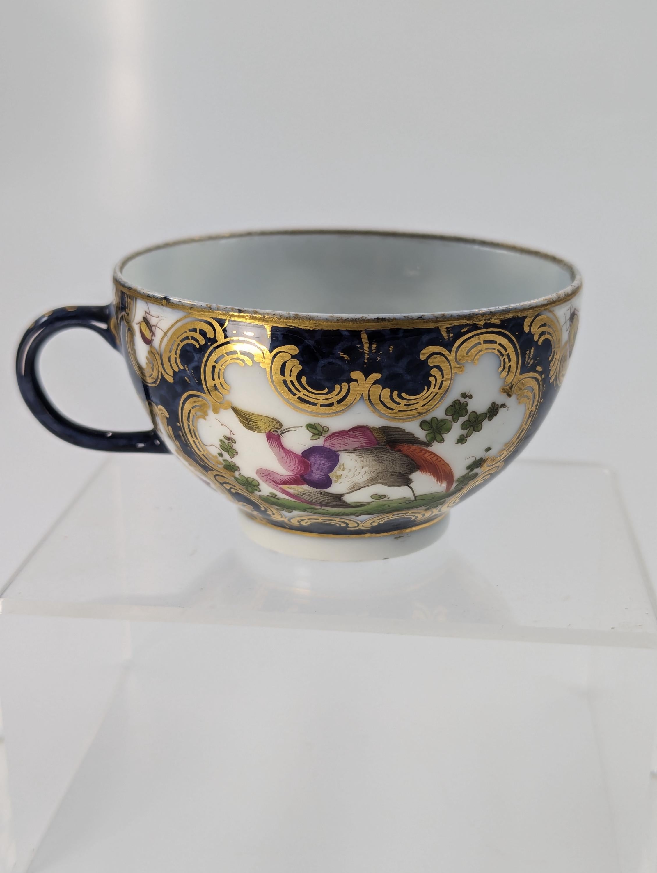 A Rare 18th Century Worcester Tea Cup with Hand-Painted Exotic Birds - c.1760
