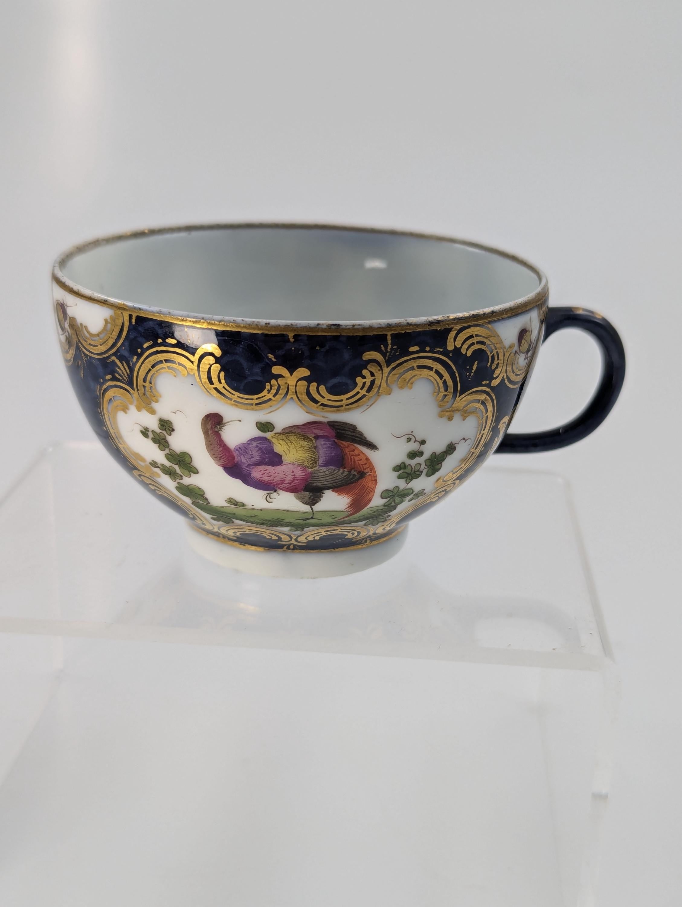 A Rare 18th Century Worcester Tea Cup with Hand-Painted Exotic Birds - c.1760