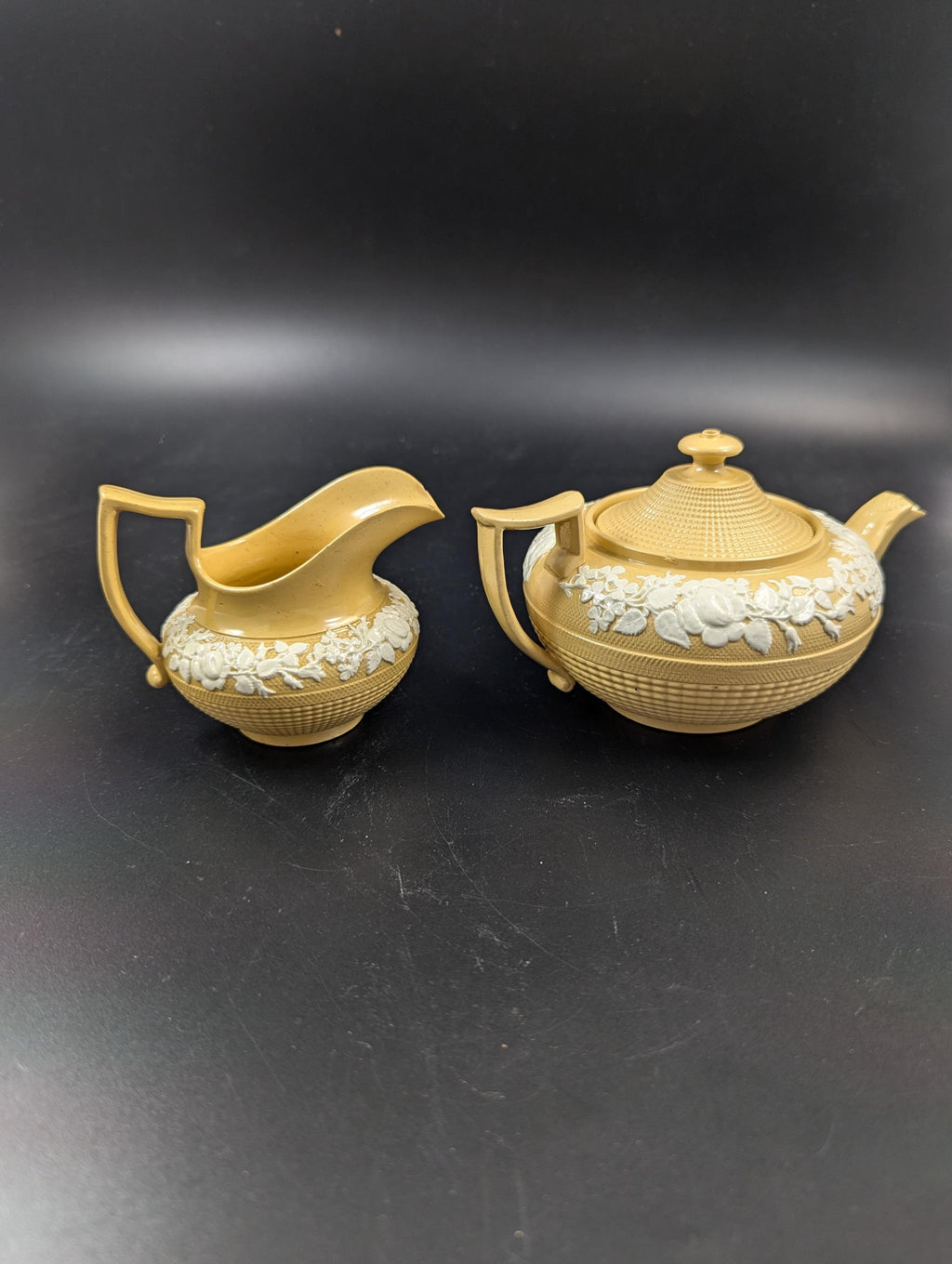 Antique Teapot and Creamer, W. Hackwood Style, Wedgwood, c. 1823