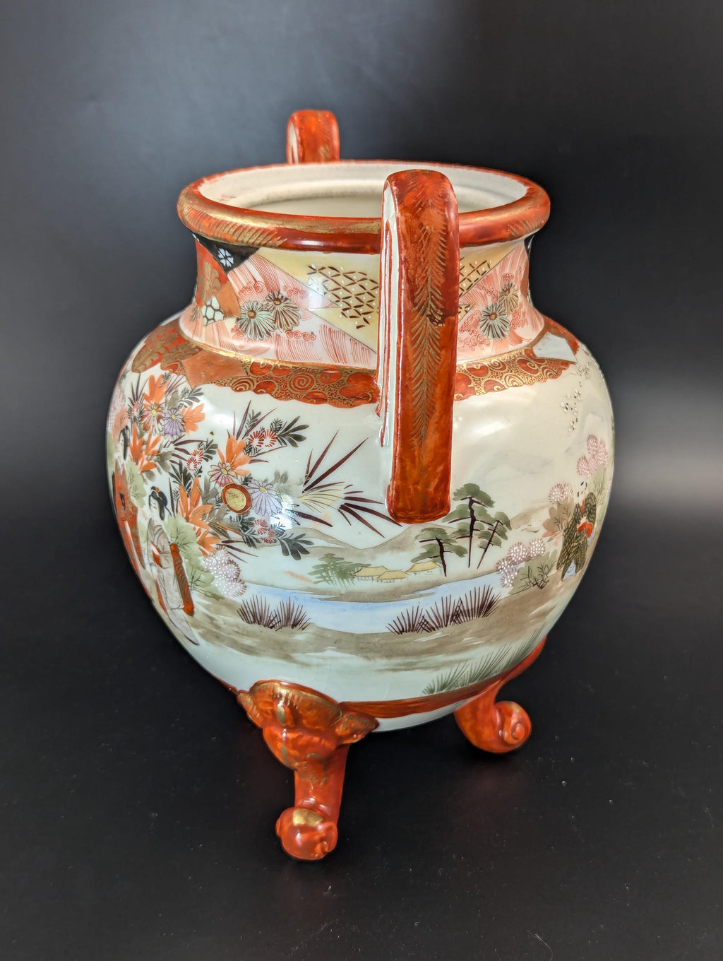 Antique Two Handled Footed Jar by Watano, Kutani, Meiji period (1868 -1912