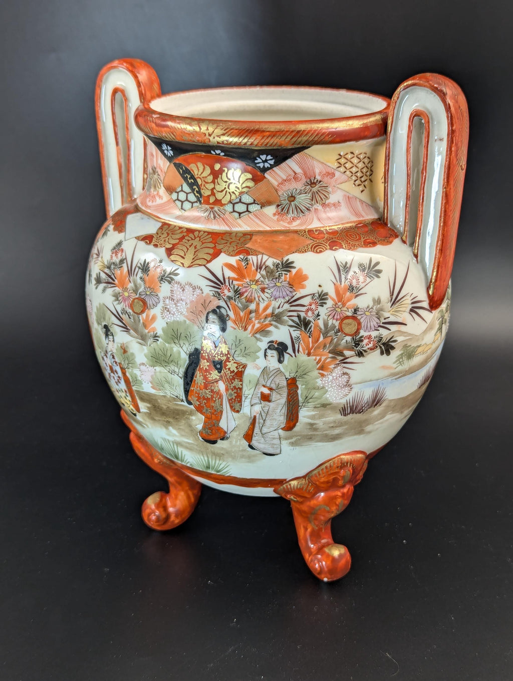 Antique Two Handled Footed Jar by Watano, Kutani, Meiji period (1868 -1912